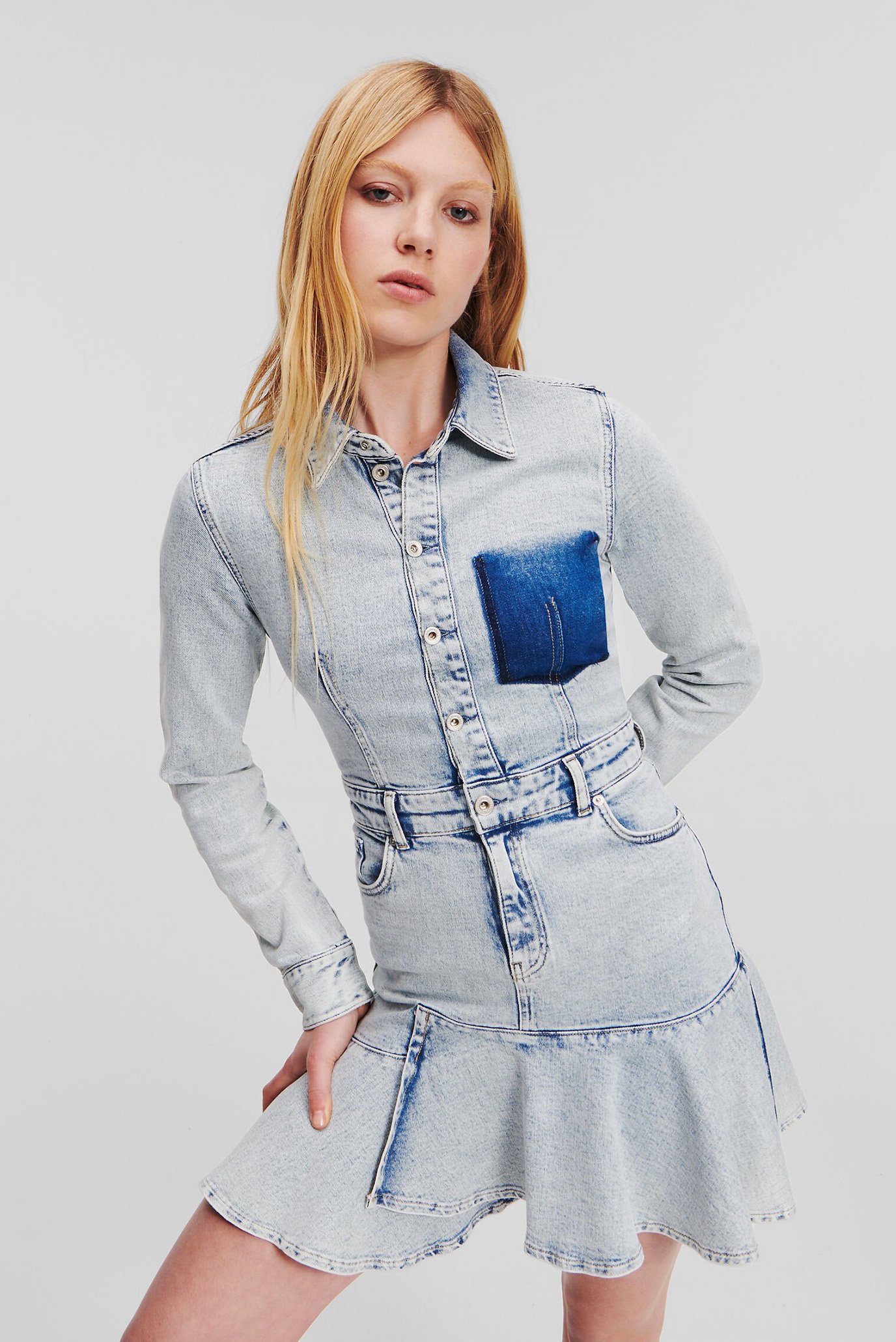 Женское голубое джинсовое платье KLJ RUFFLED HEM DENIM DRESS 1