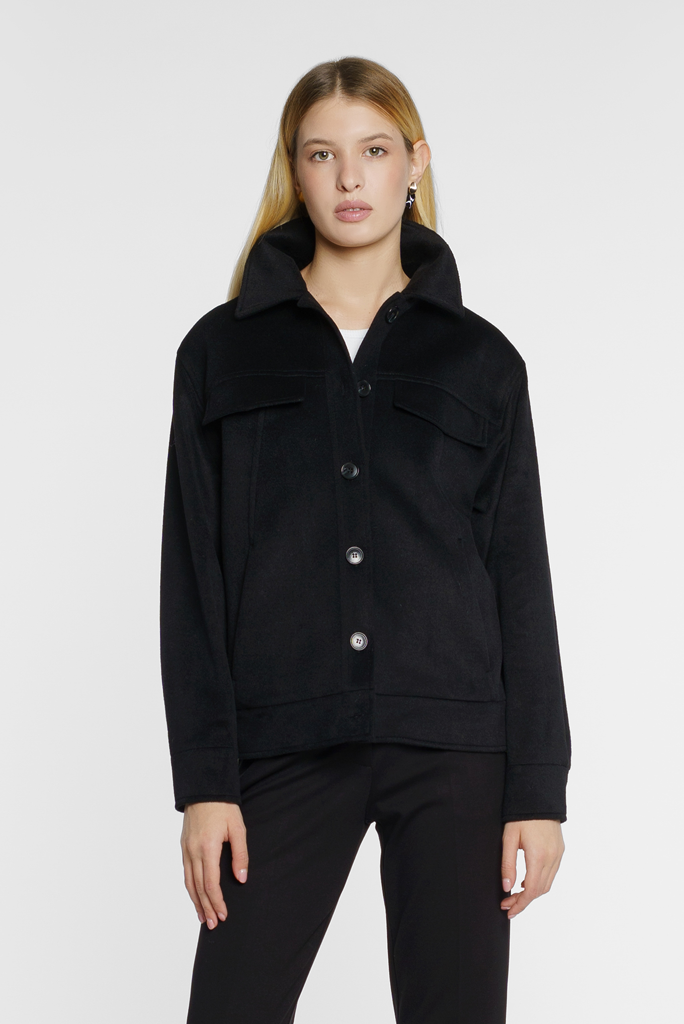 Женская черная шерстяная куртка 1