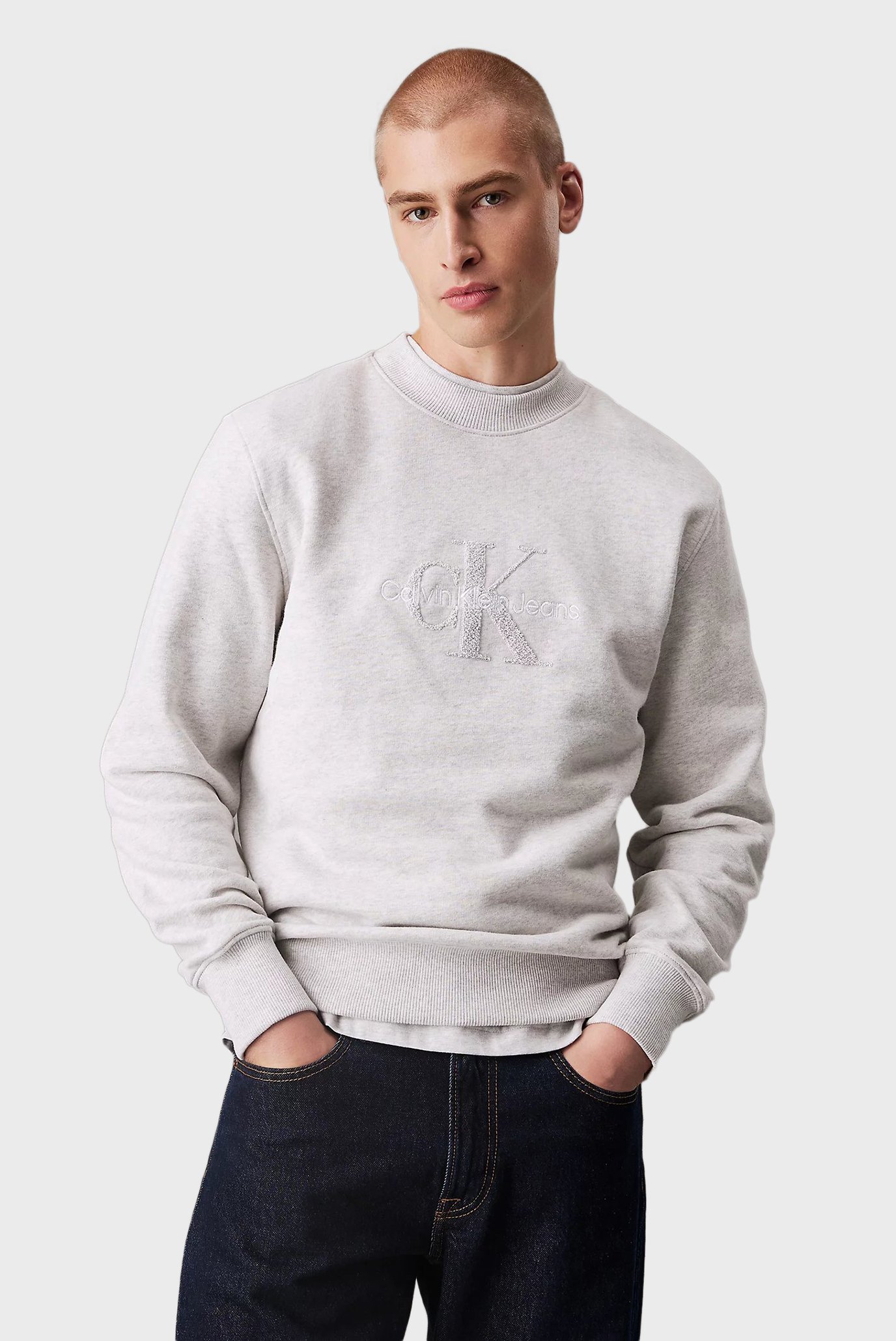 Мужской светло-серый свитшот CHENILLE MONOLOGO CREW NECK 1