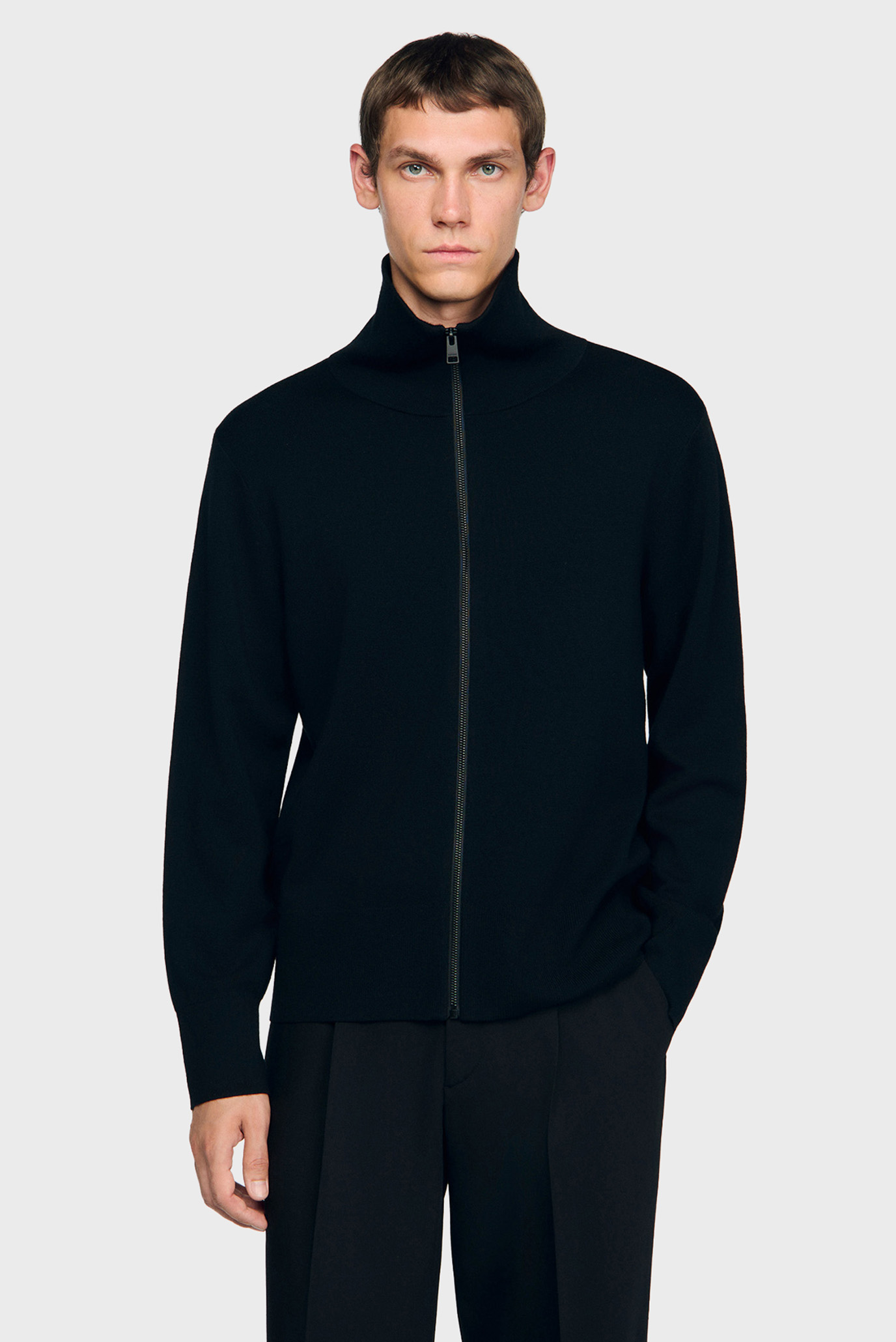Мужской черный шерстяной кардиган Черный M Sandro SHPTR00362_Black Мужской черный шерстяной кардиган Черный M Sandro SHPTR00362_Black