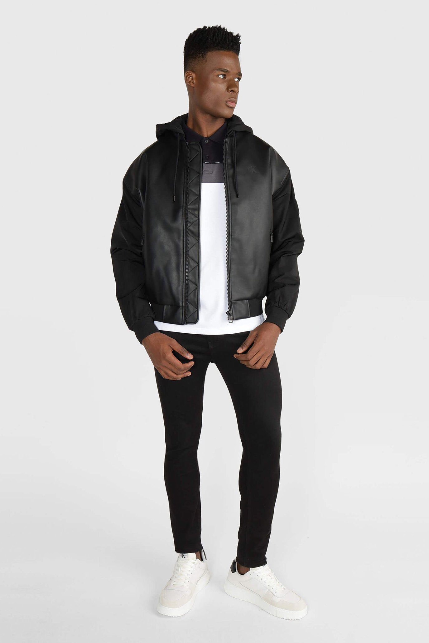 Calvin klein faux outlet leather bomber jacket