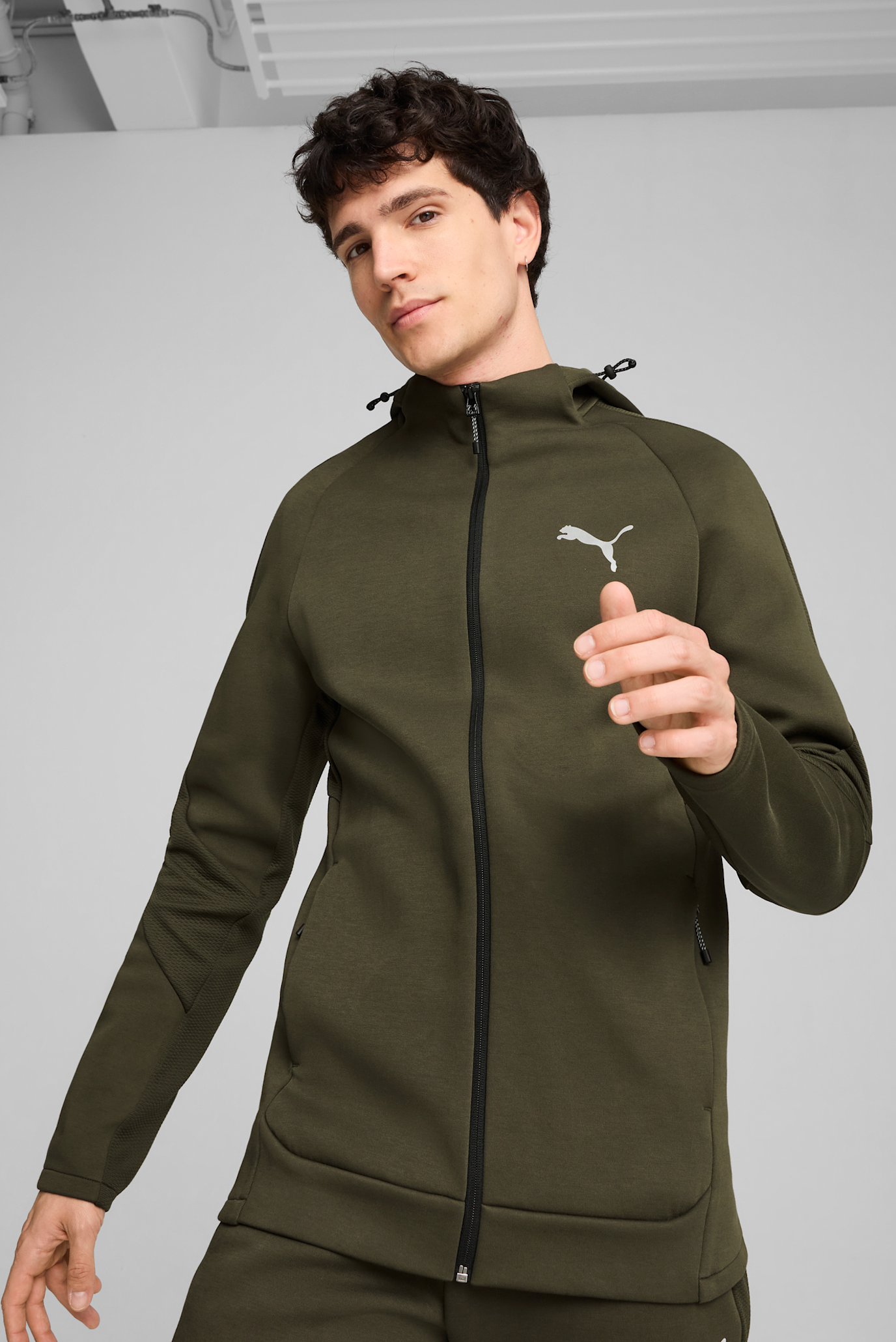 Чоловіче зелене худі EVOSTRIPE Full-Zip Hoodie Men 1