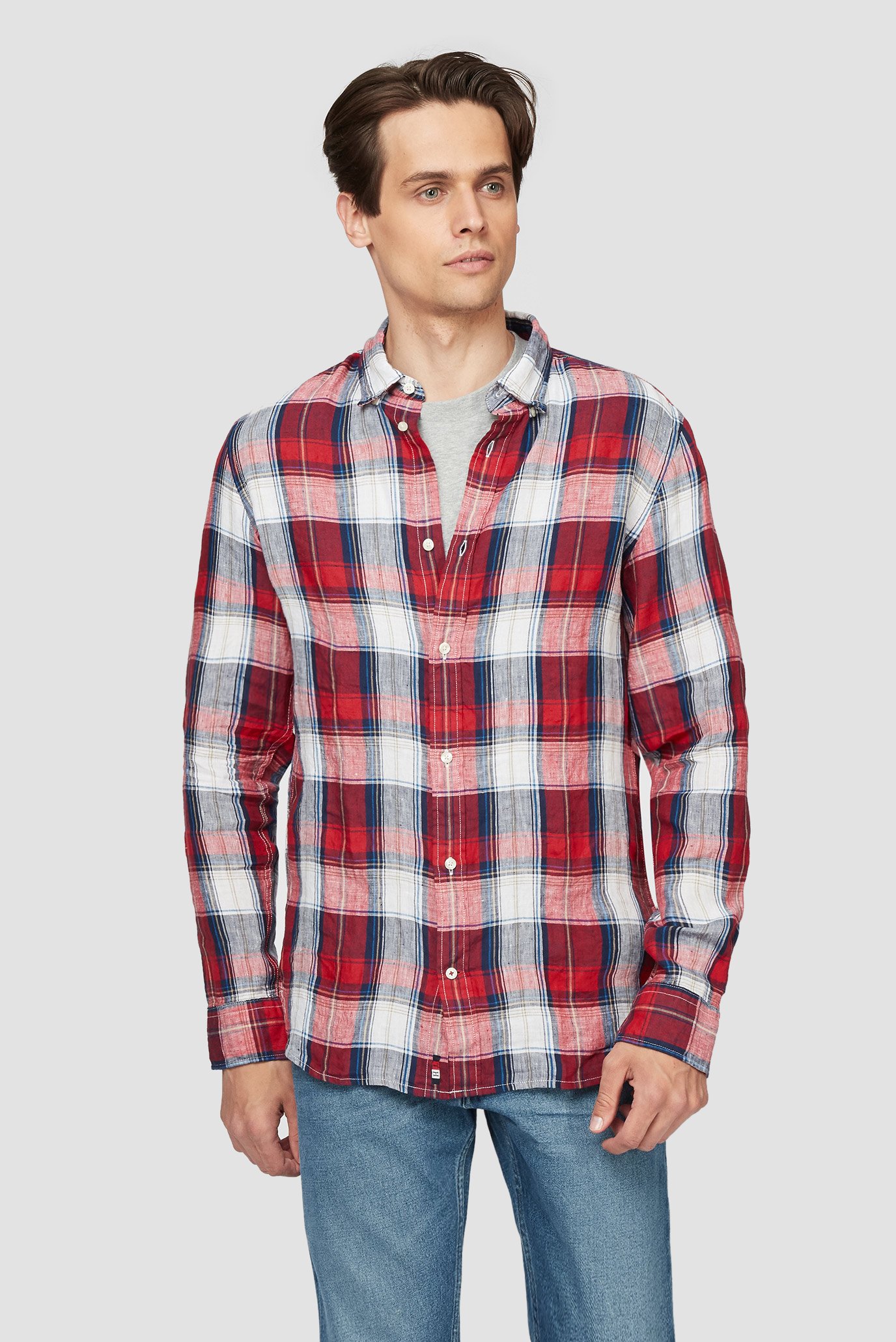 Чоловіча лляна картата сорочка  LINEN TARTAN CHECK SHIRT 1