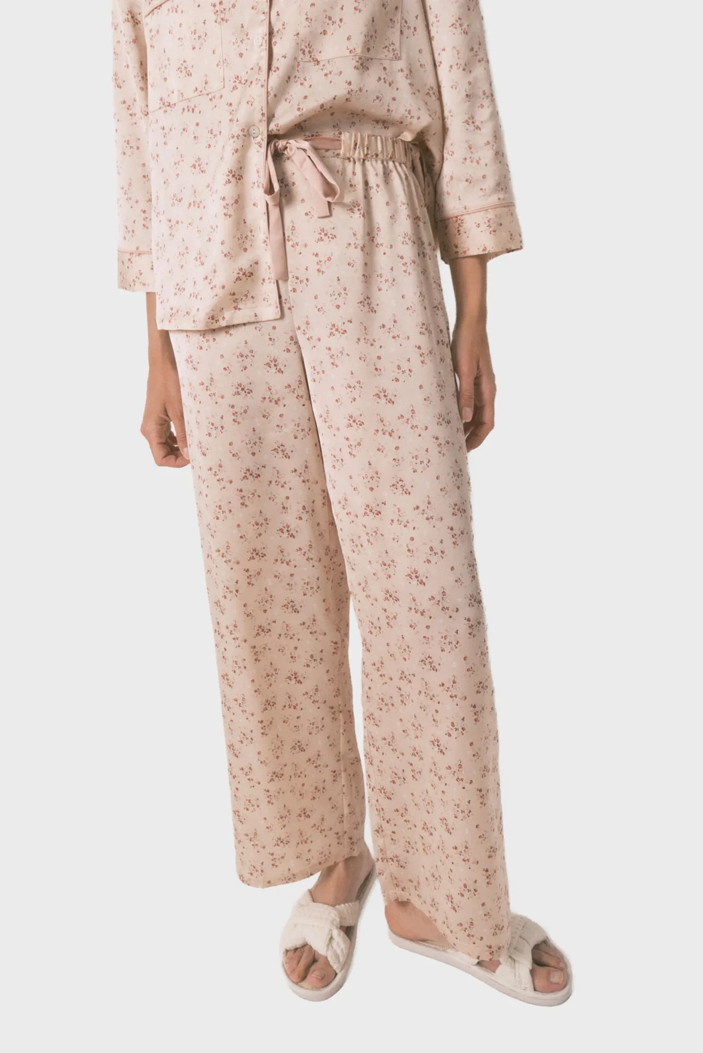 Жіноча пудрова піжама з візерунком (сорочка, брюки) 2