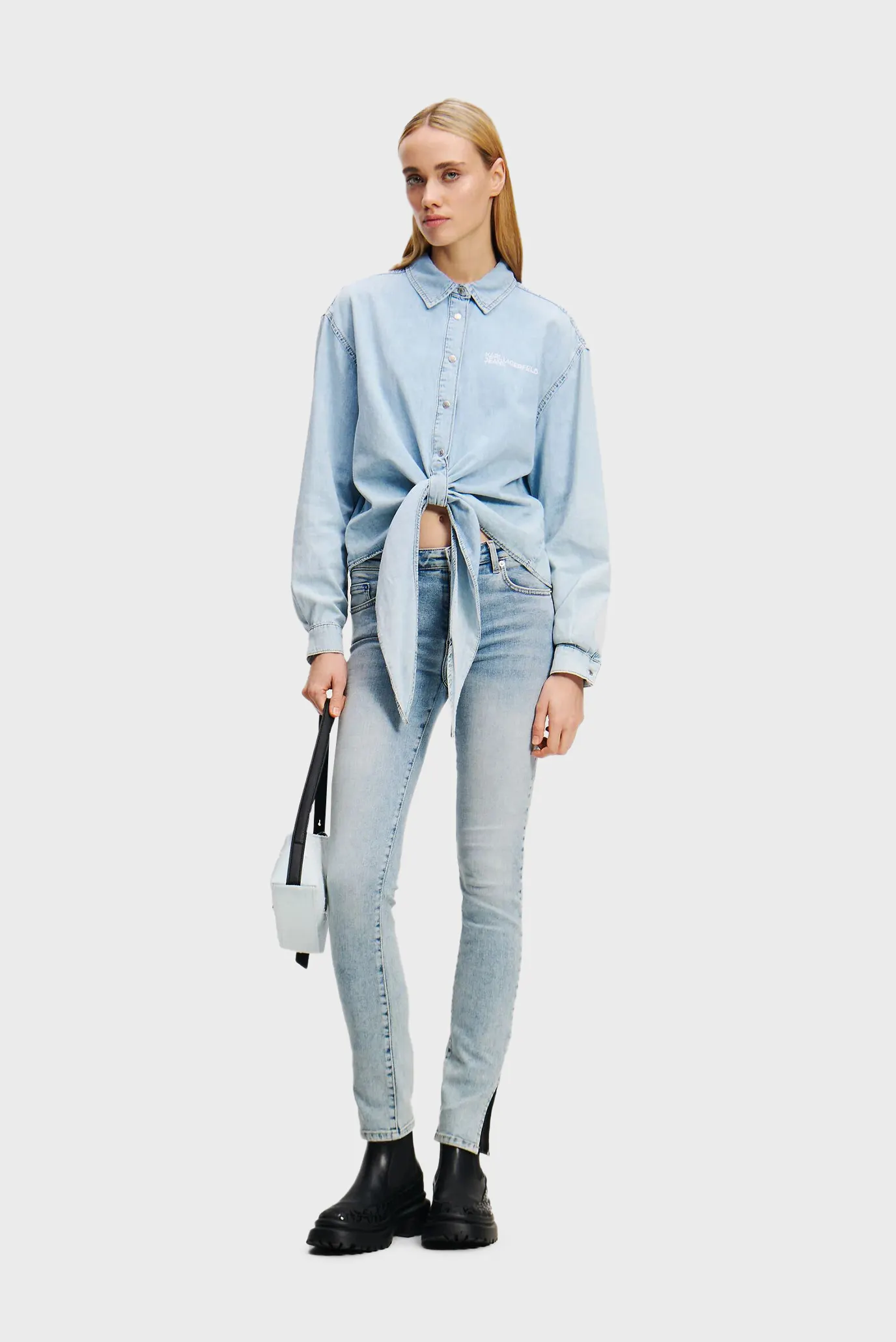 Женская голубая джинсова рубашка klj denim wrap shirt 2