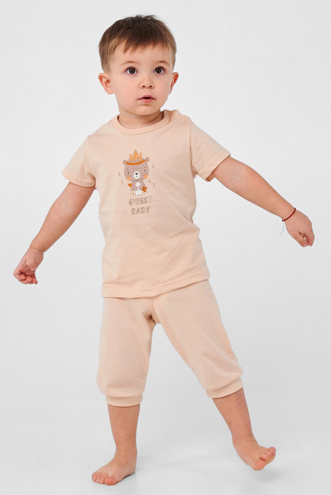 Дитяча бежева піжама (футболка, брюки) 1