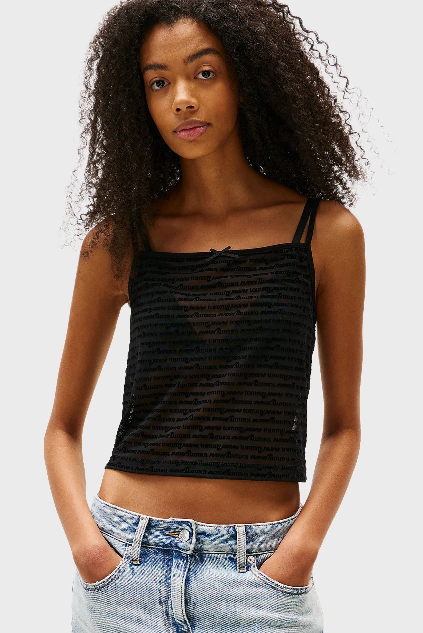 Женский черный топ с узором SLIM SCRIPT Черный L Tommy Jeans DW0DW20926 Женский черный топ с узором SLIM SCRIPT Черный L Tommy Jeans DW0DW20926