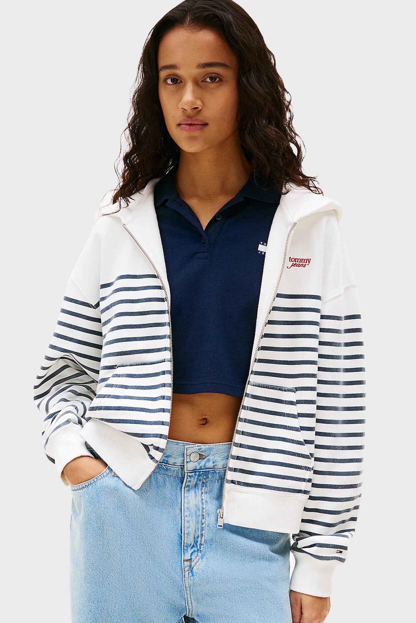 Женское белое худи в полоску BXY SCRIPT LOGO ZIP THRU Белый L Tommy Jeans DW0DW20303 Женское белое худи в полоску BXY SCRIPT LOGO ZIP THRU Белый L Tommy Jeans DW0DW20303