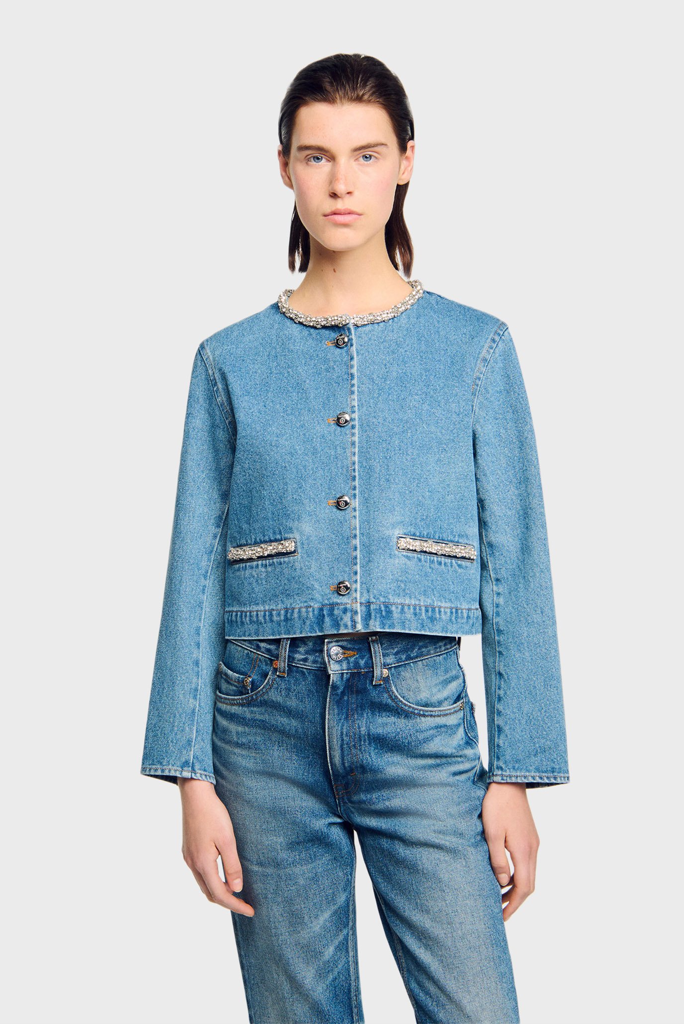 Женский голубой джинсовый жакет Голубой 36 Sandro SFPBL01187_Blue Jean Женский голубой джинсовый жакет Голубой 36 Sandro SFPBL01187_Blue Jean