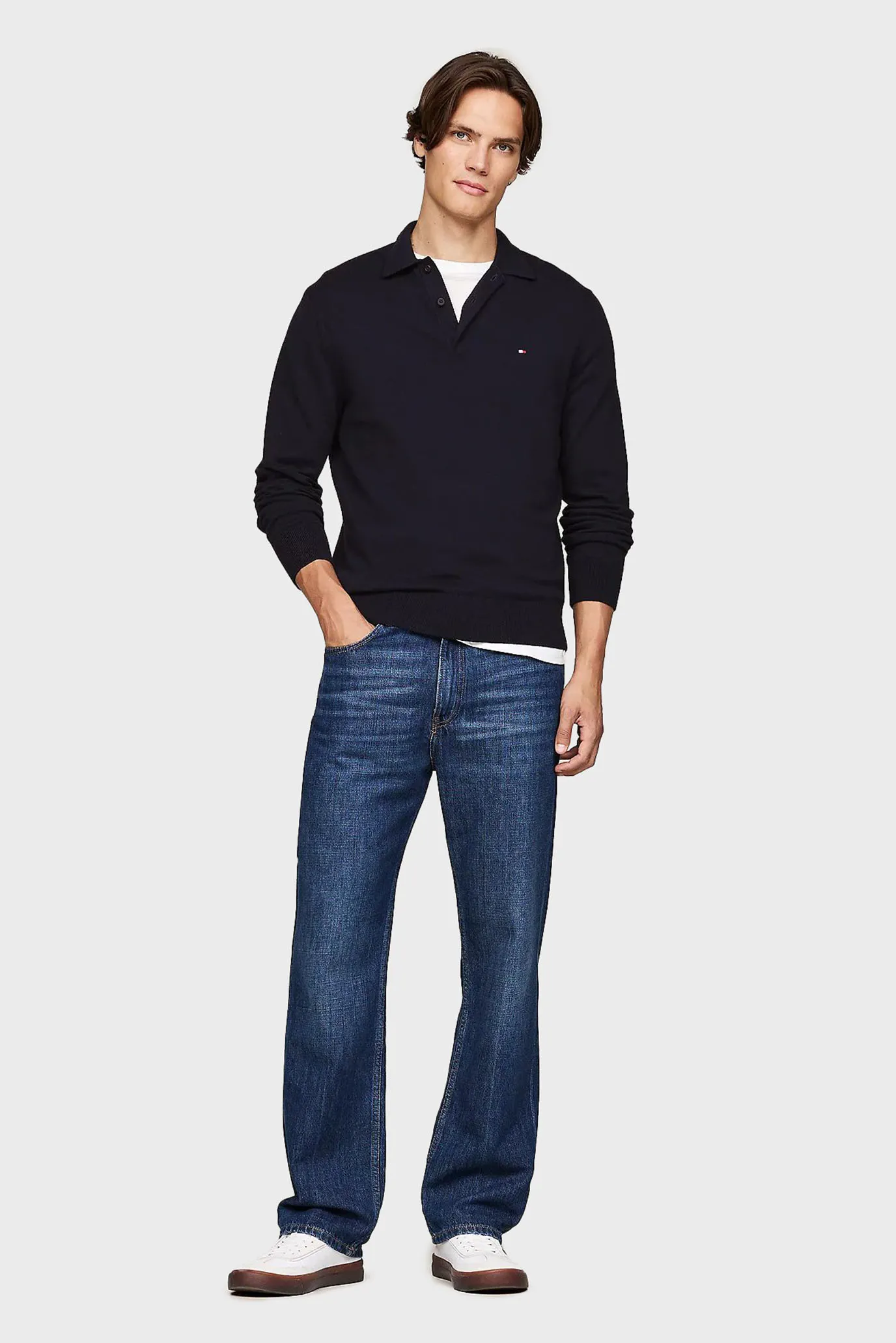 Мужское темно-синее поло PIMA ORG CTN CASHMERE LS POLO 2