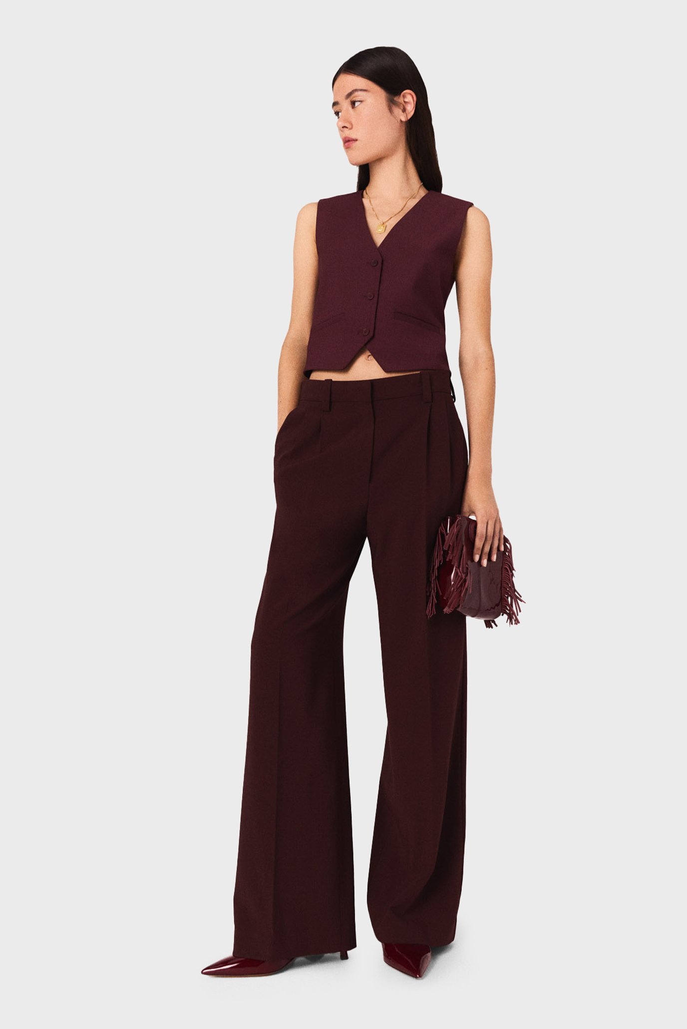 Женские бордовые шерстяные брюки Бордовый 36 MAJE MFPPA00742_Burgundy Женские бордовые шерстяные брюки Бордовый 36 MAJE MFPPA00742_Burgundy