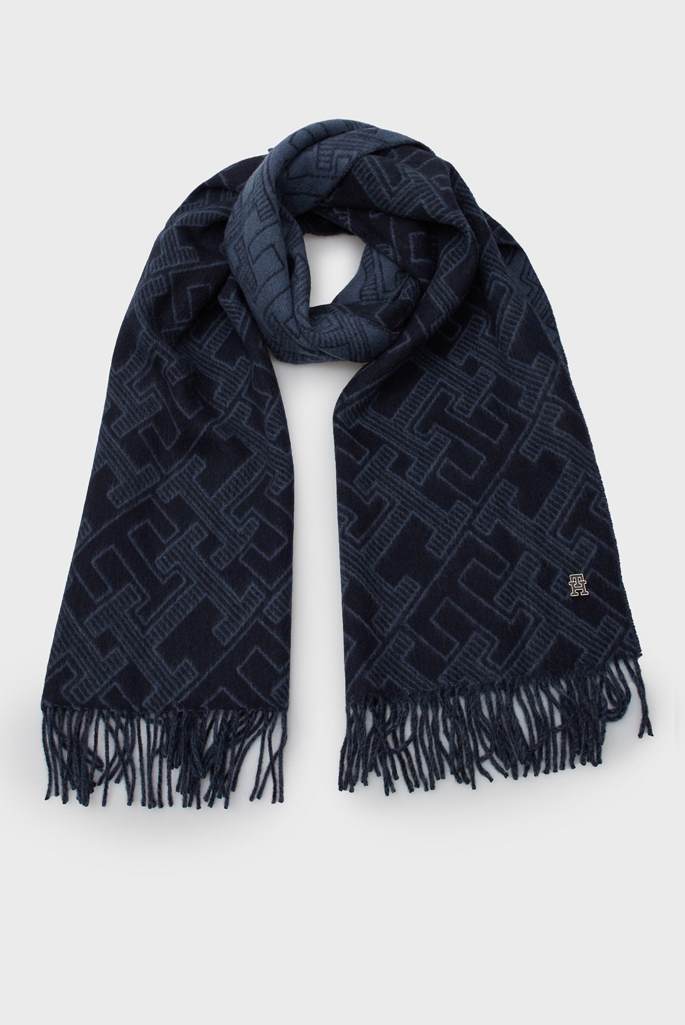 Жіночий темно-синій вовняний шарф з візерунком TH MONOGRAM WOOL SCARF 1