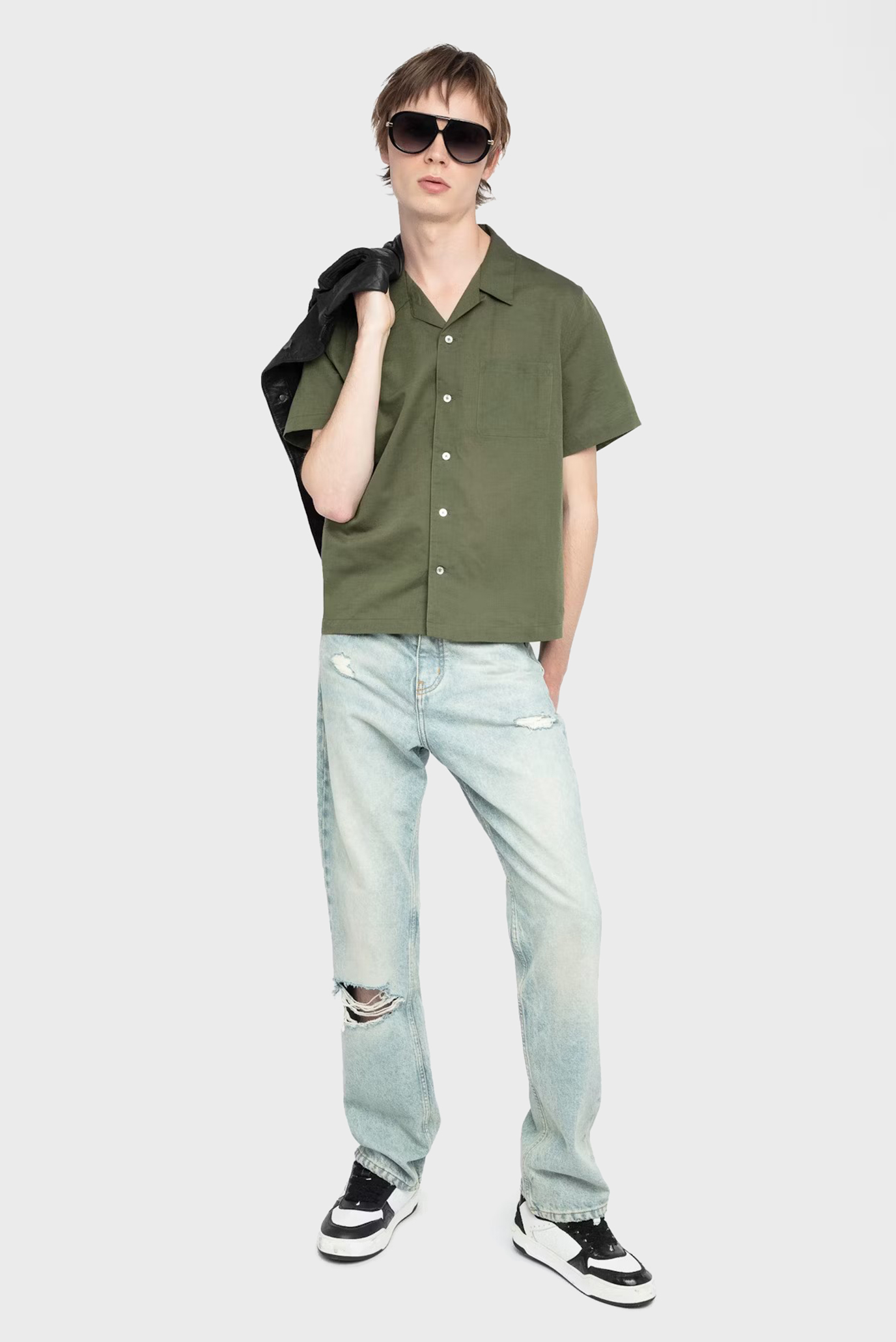Мужская оливковая льняная рубашка Slony Оливковый L ZADIG&VOLTAIRE WMSH01328_USED KAKI Мужская оливковая льняная рубашка Slony Оливковый L ZADIG&VOLTAIRE WMSH01328_USED KAKI