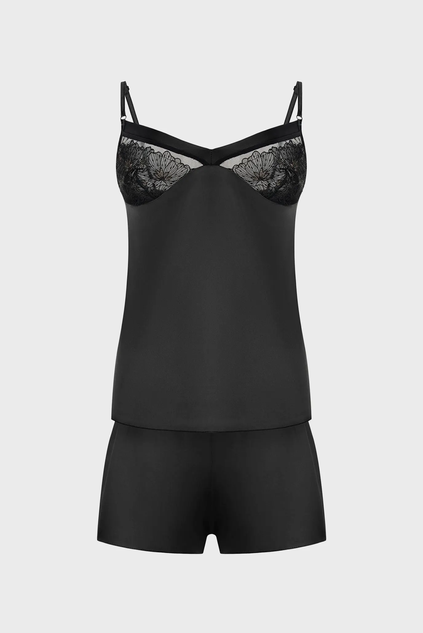 Жіноча чорна піжама (топ, шорти) 1