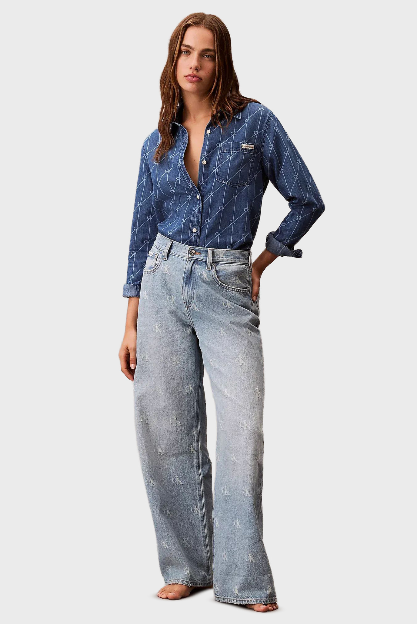 Женские голубые джинсы с узором THE WIDE LEG Голубой 24-RG Calvin Klein Jeans LV047C785G Женские голубые джинсы с узором THE WIDE LEG Голубой 24-RG Calvin Klein Jeans LV047C785G