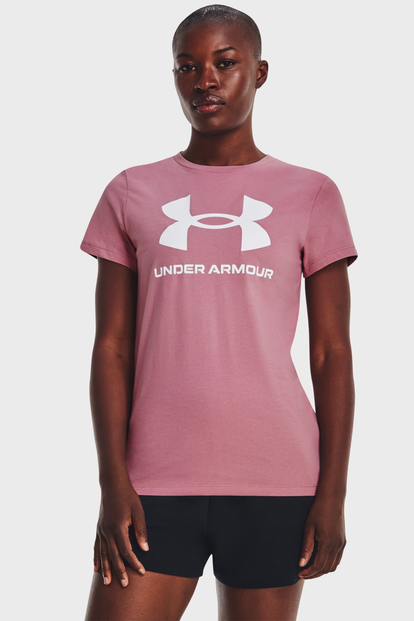 Женская розовая футболка UA W SPORTSTYLE LOGO SS 1
