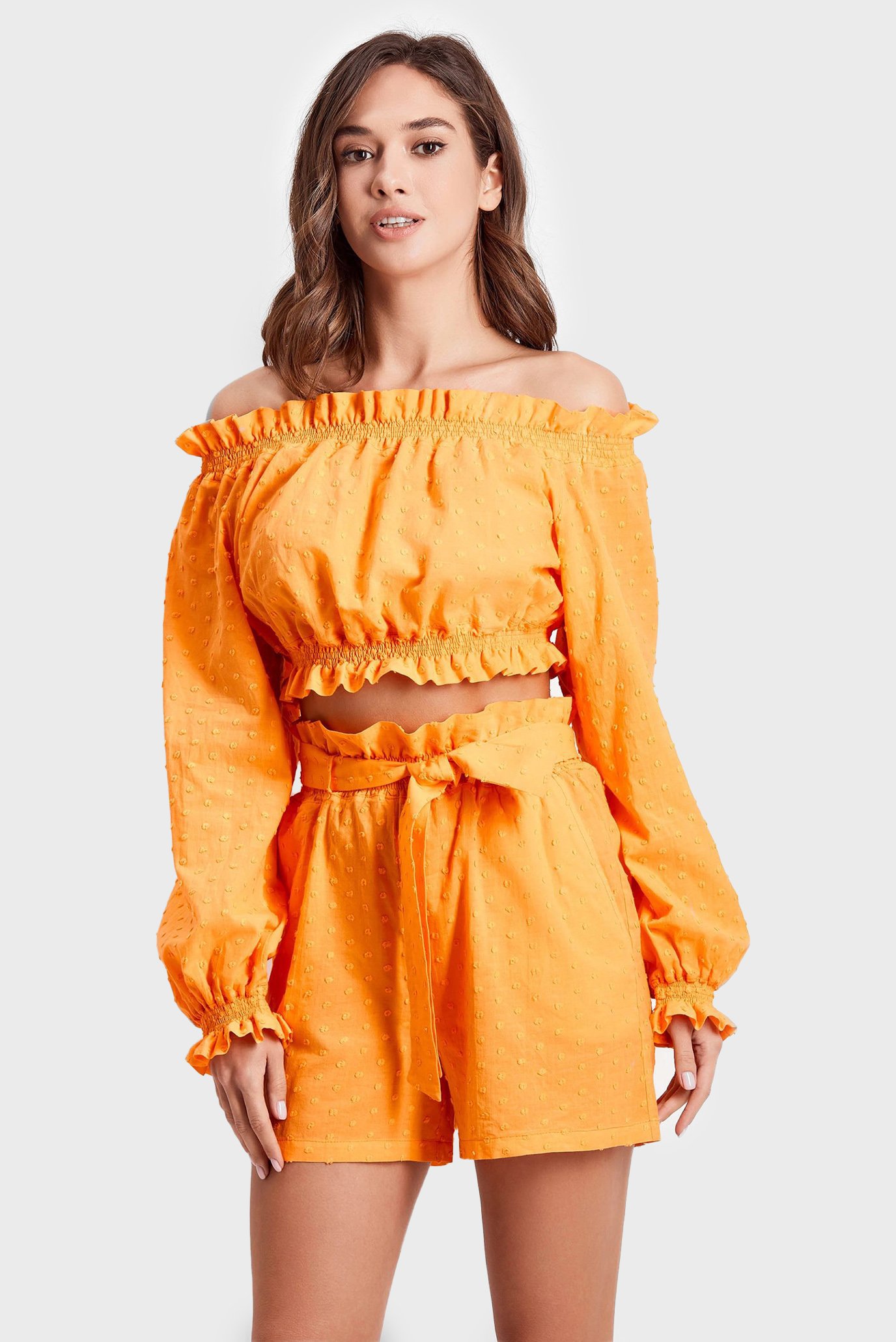 Жіночий помаранчевий комплект одягу (топ, шорти) 1