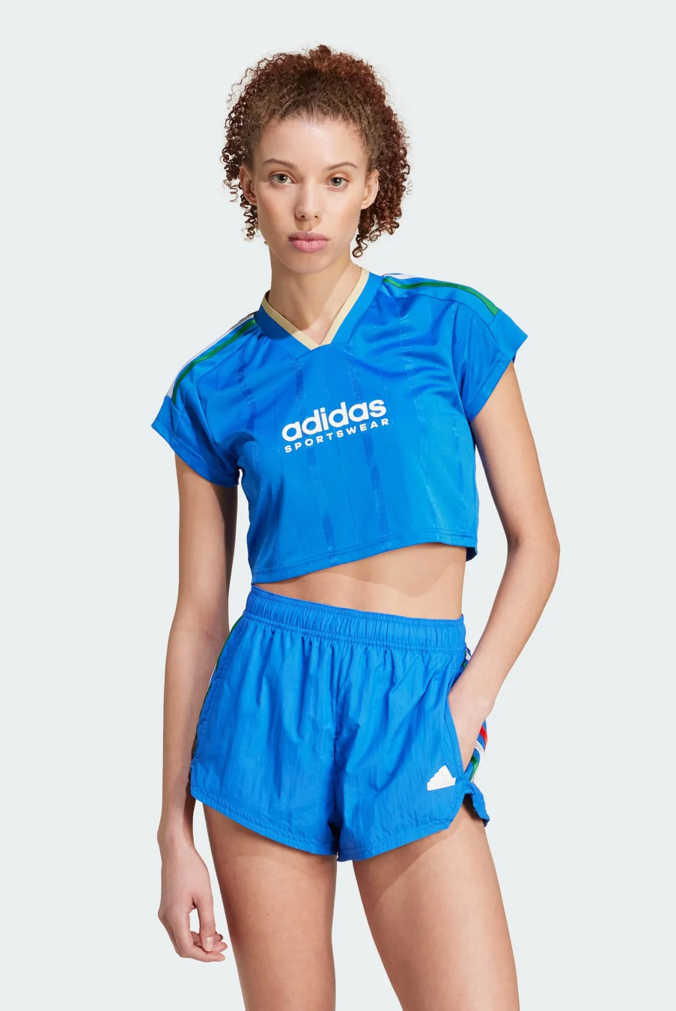 Жіноча синя футболка Tiro Cut 3-Stripes Crop 1