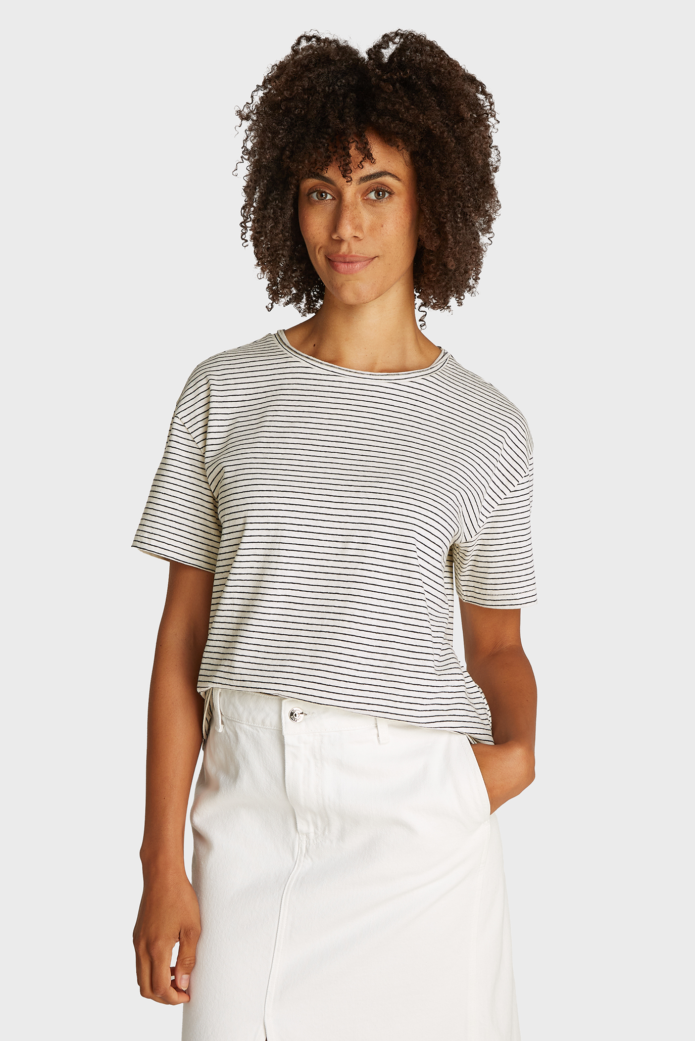 Женская серая льняная футболка в полоску MODERN CO LINEN Серый M Tommy Hilfiger WW0WW44553 Женская серая льняная футболка в полоску MODERN CO LINEN Серый M Tommy Hilfiger WW0WW44553