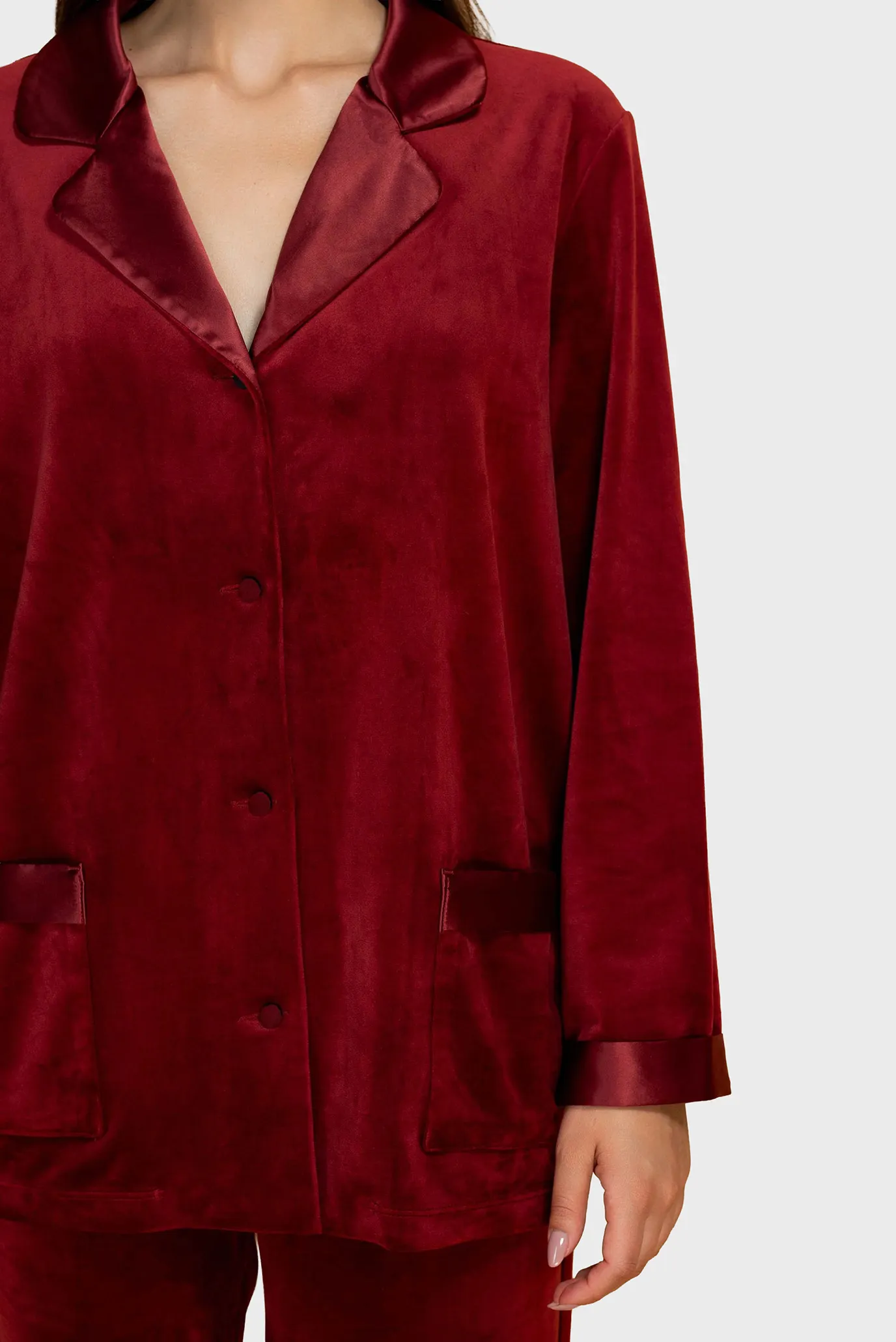 Жіночий бордовий велюровий костюм (сорочка, брюки) 5