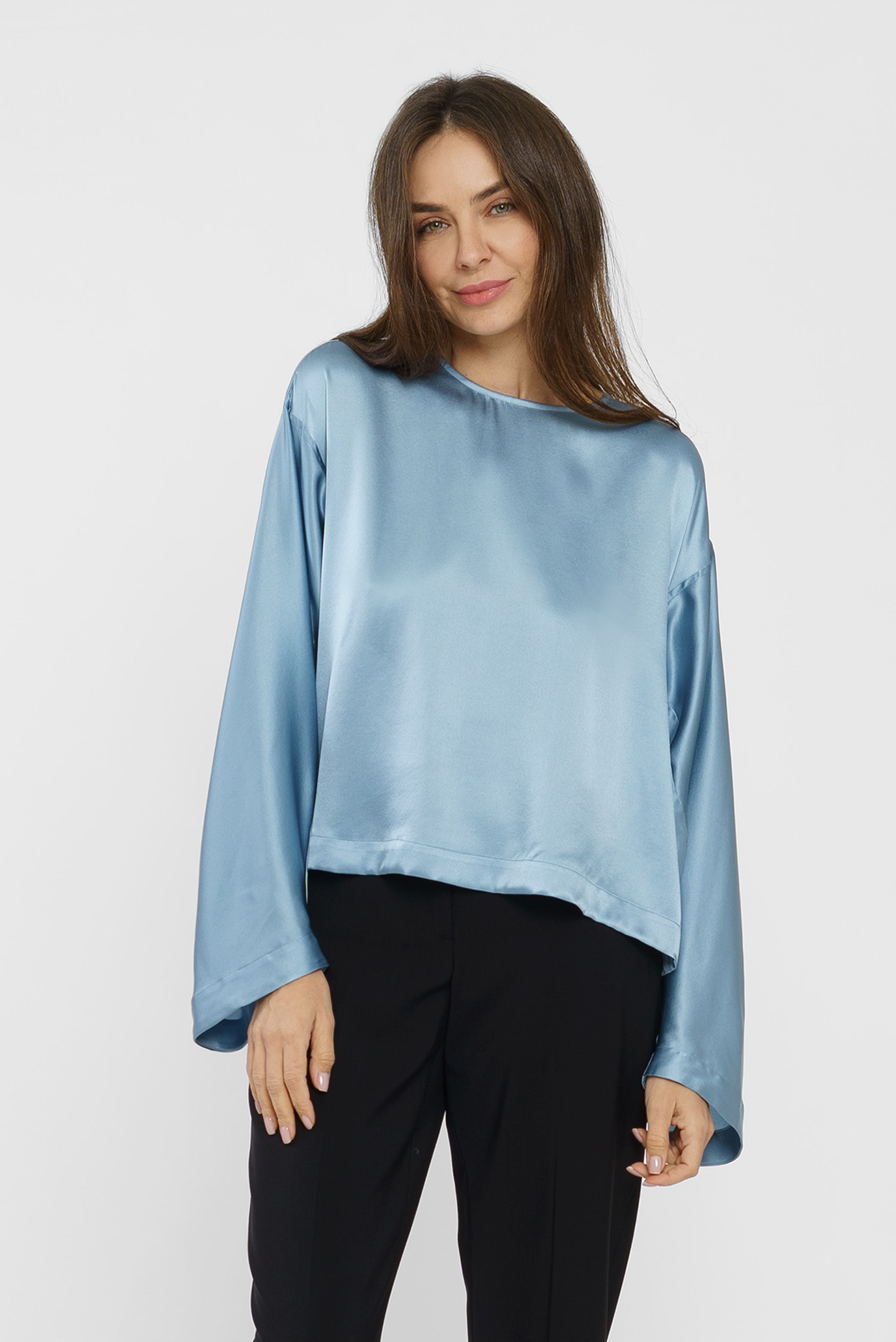 Женская голубая шелковая блуза 1