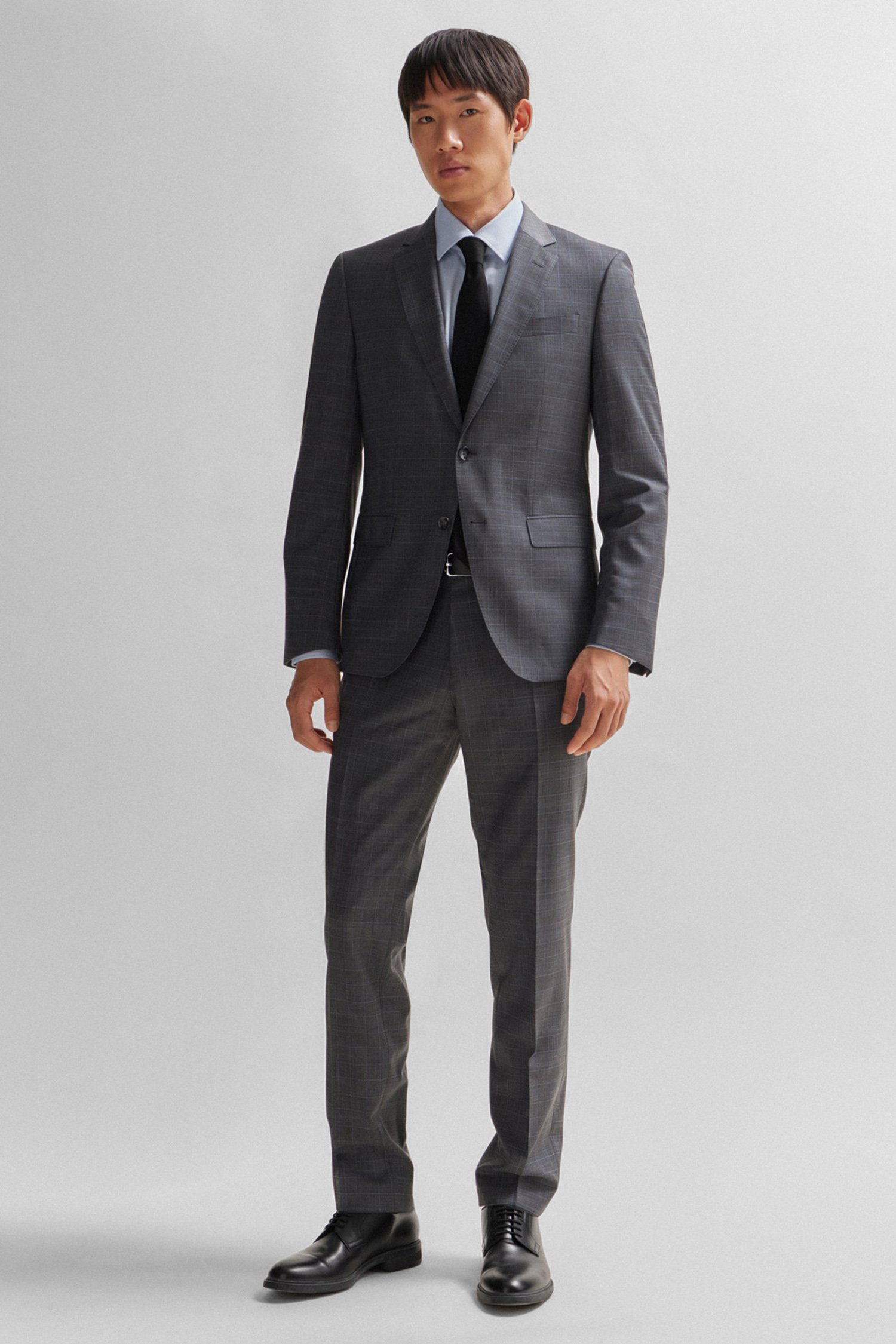Мужской серый шерстяной костюм в клетку (пиджак, брюки) 1