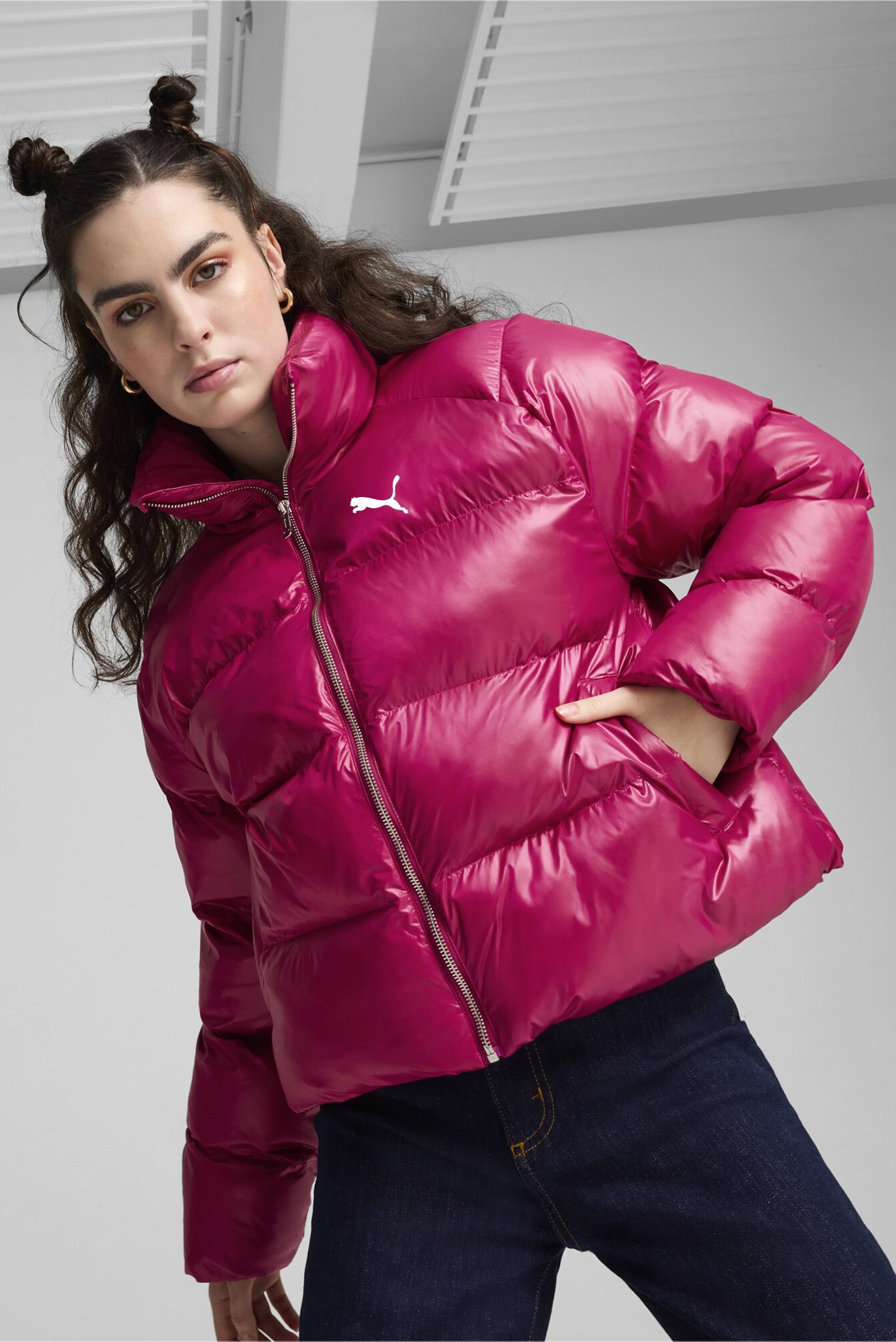 Женская малиновая куртка Shiny Puffer Jacket Women 1