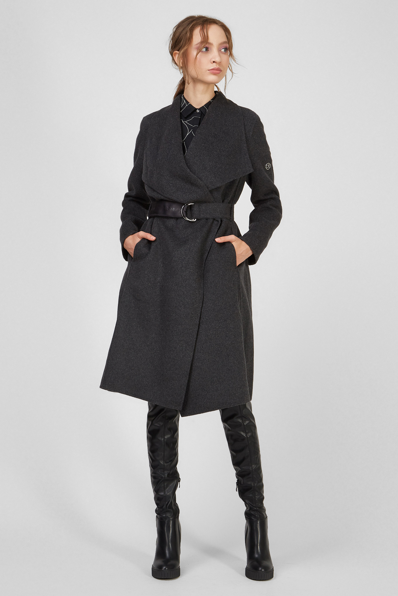 Женское серое шерстяное пальто WRAP COAT DOUBLE FACE CONTRAST 1