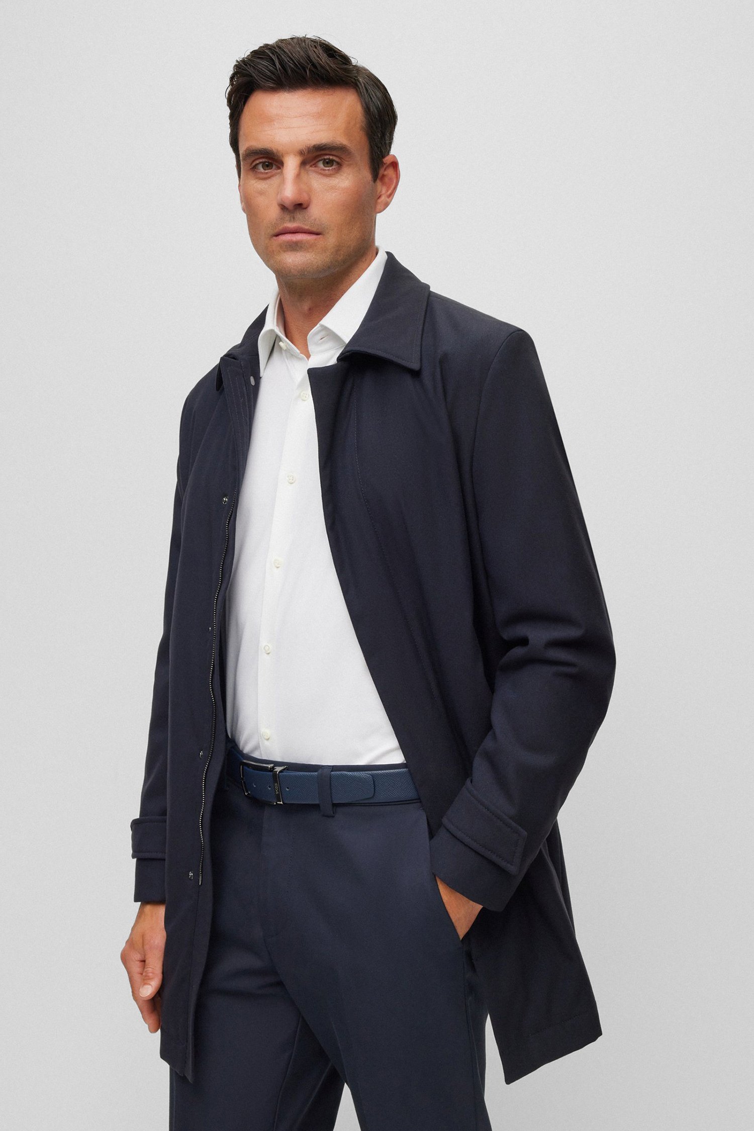 Мужское темно-синее шерстяное пальто 1