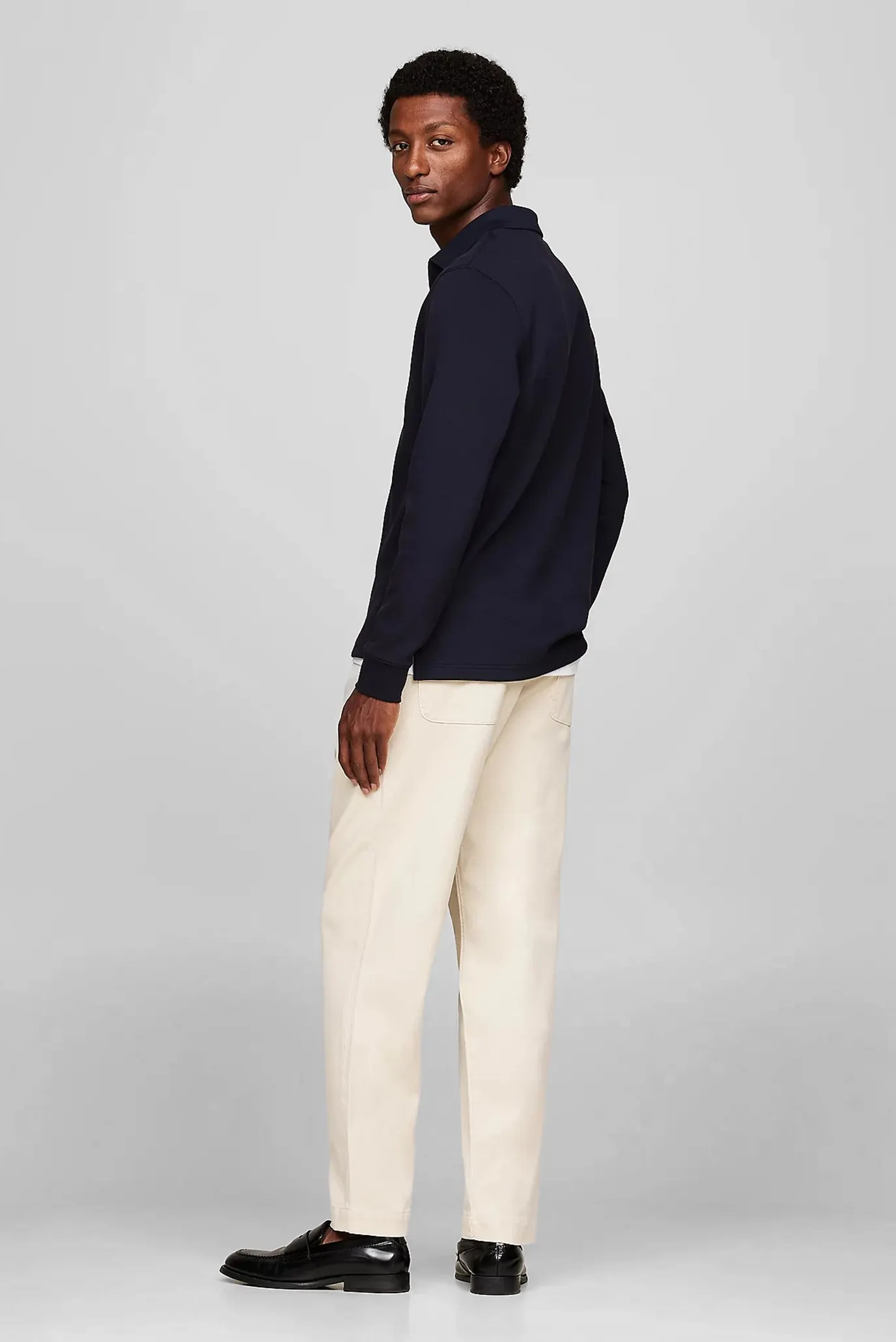 Мужское темно-синее поло L/S TEXTURED ZIP REG POLO 3