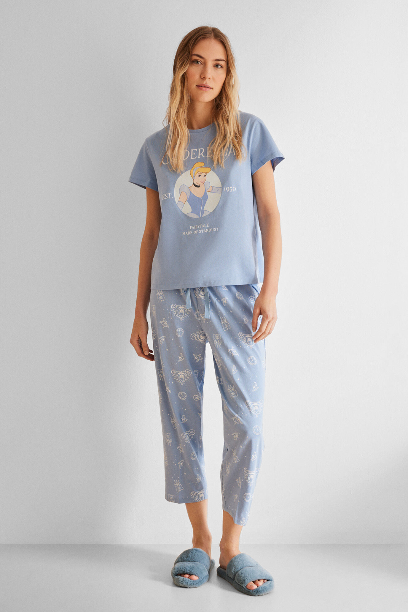 Жіноча блакитна піжама (футболка, брюки) 1