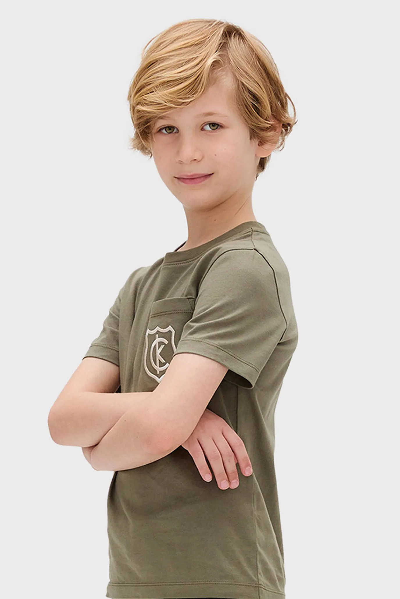 Детская оливковая футболка CREST LOGO 1