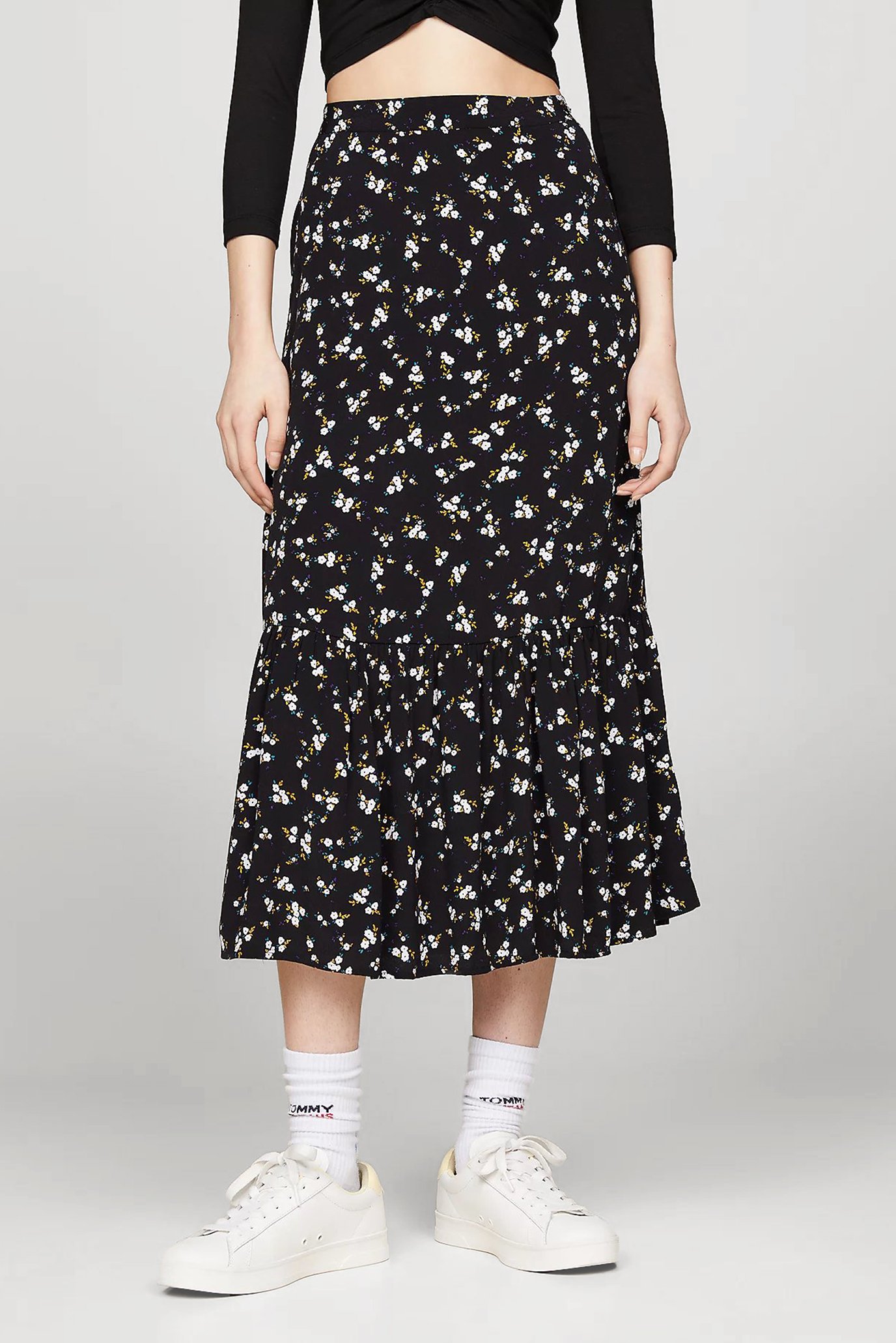 Жіноча чорна спідниця з візерунком TJW FLORAL RUFFLE MIDI SKIRT EXT 1