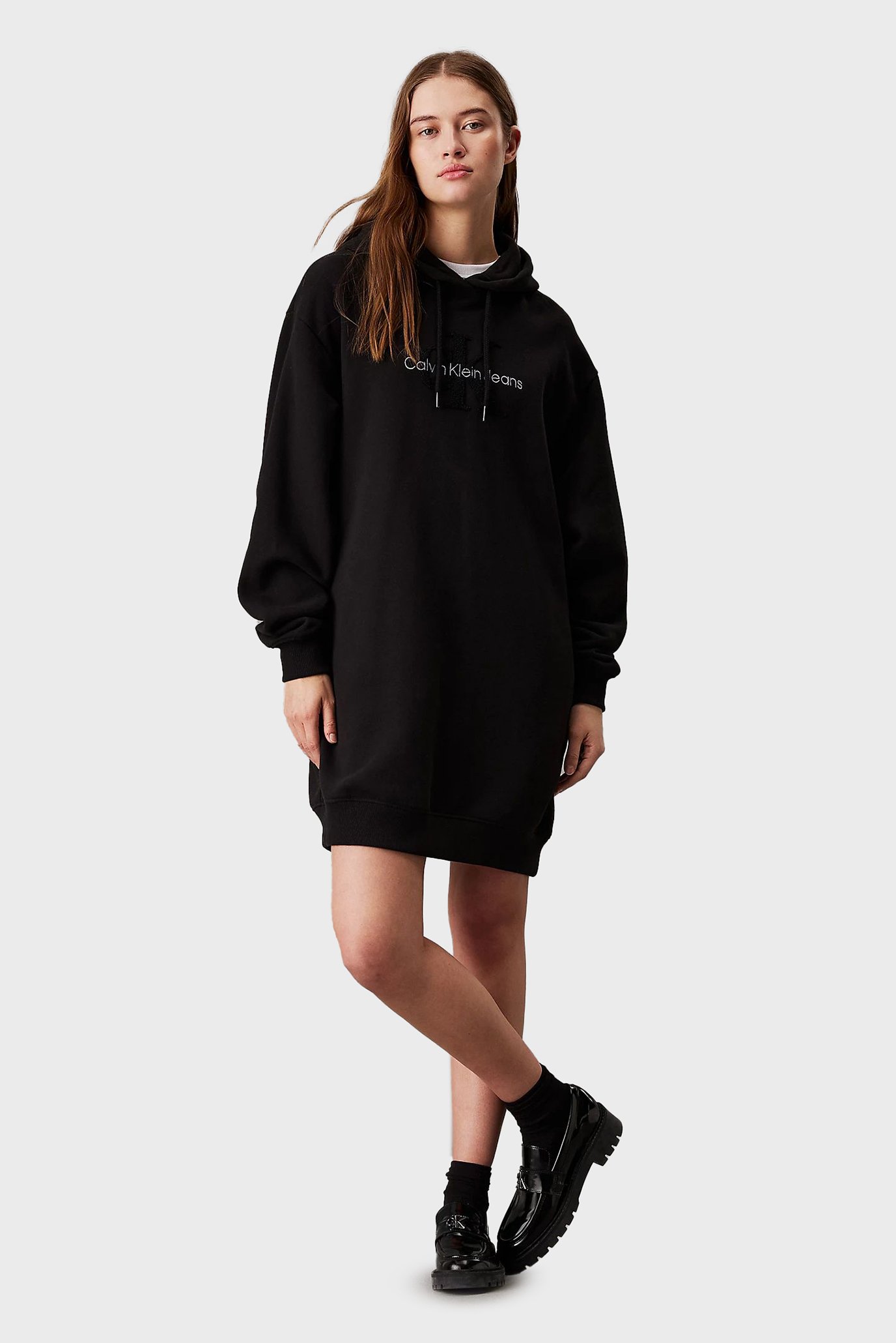 Женское черное платье CHENILLE MONOLOGO HOODIE DRESS 1