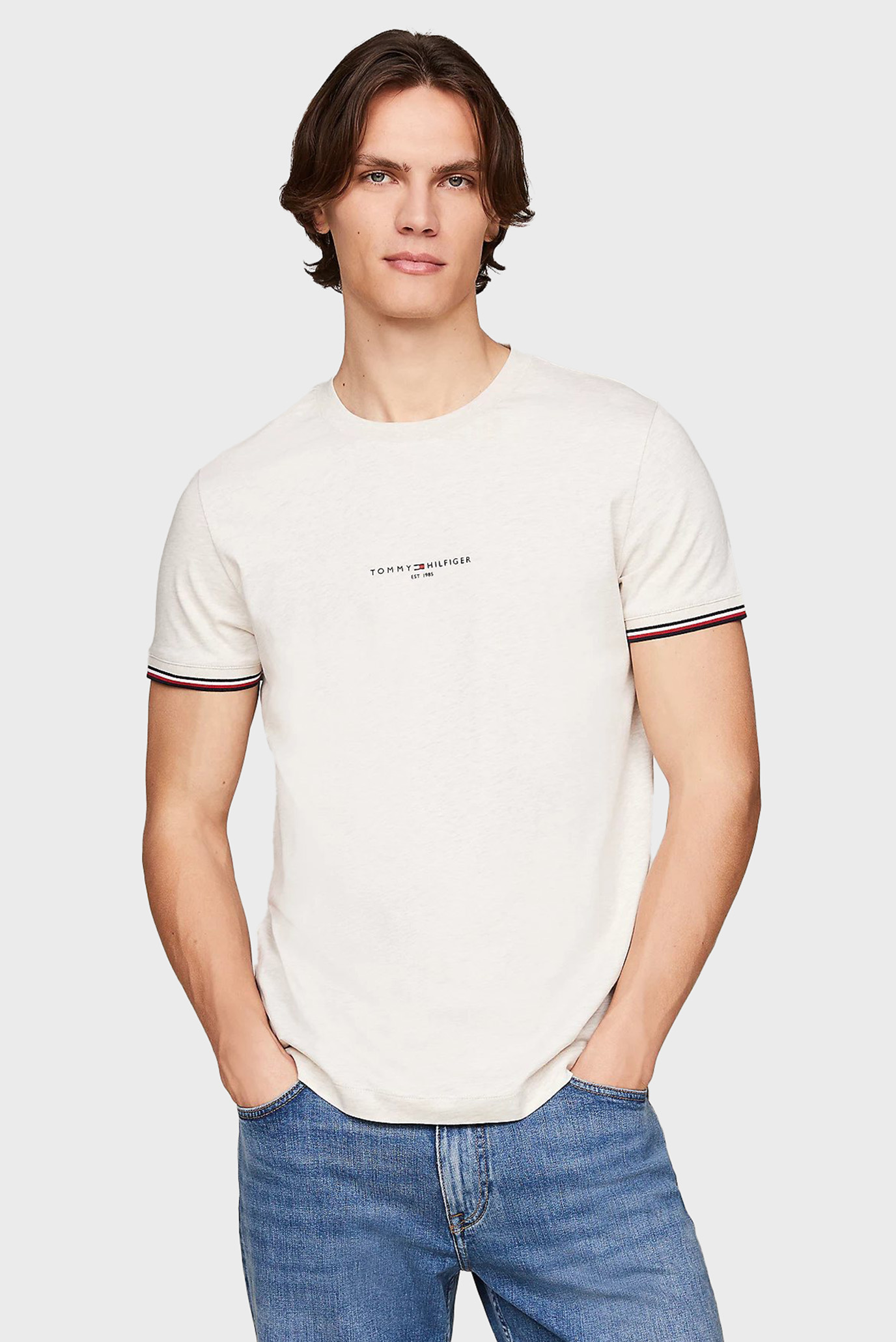 Мужская бежевая футболка TOMMY LOGO TIPPED TEE 1