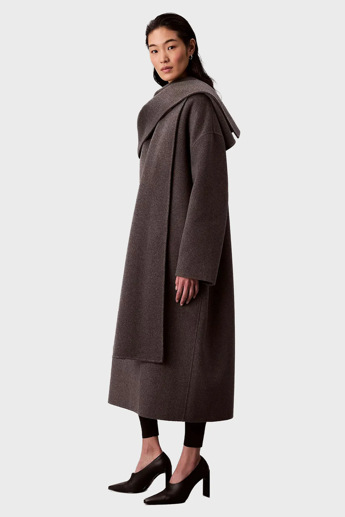 Жіноче темно-сіре вовняне пальто Dbl Face Wool Scarf 4