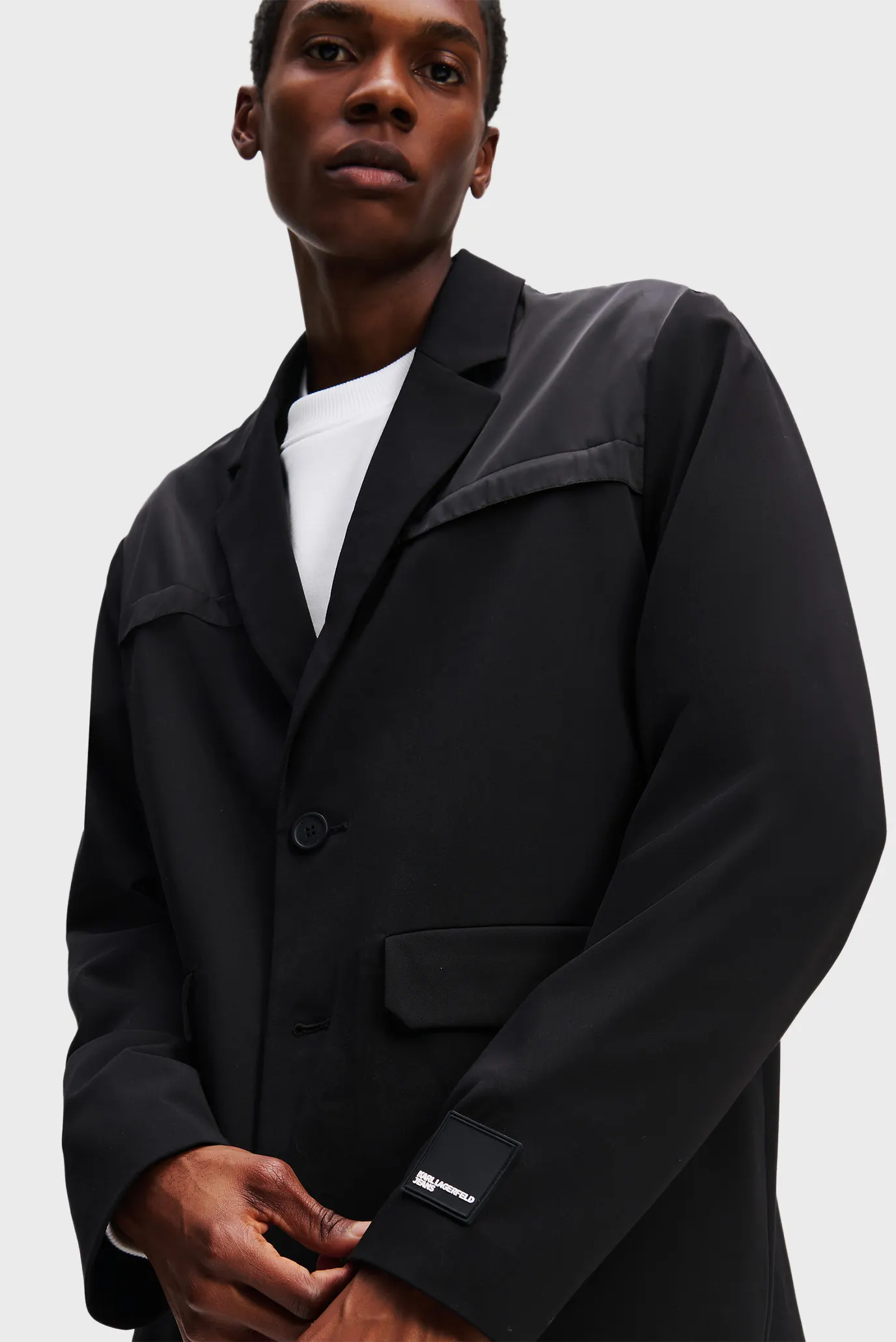 Чоловічий чорний піджак KLJ MIXED MATERIAL BLAZER 4