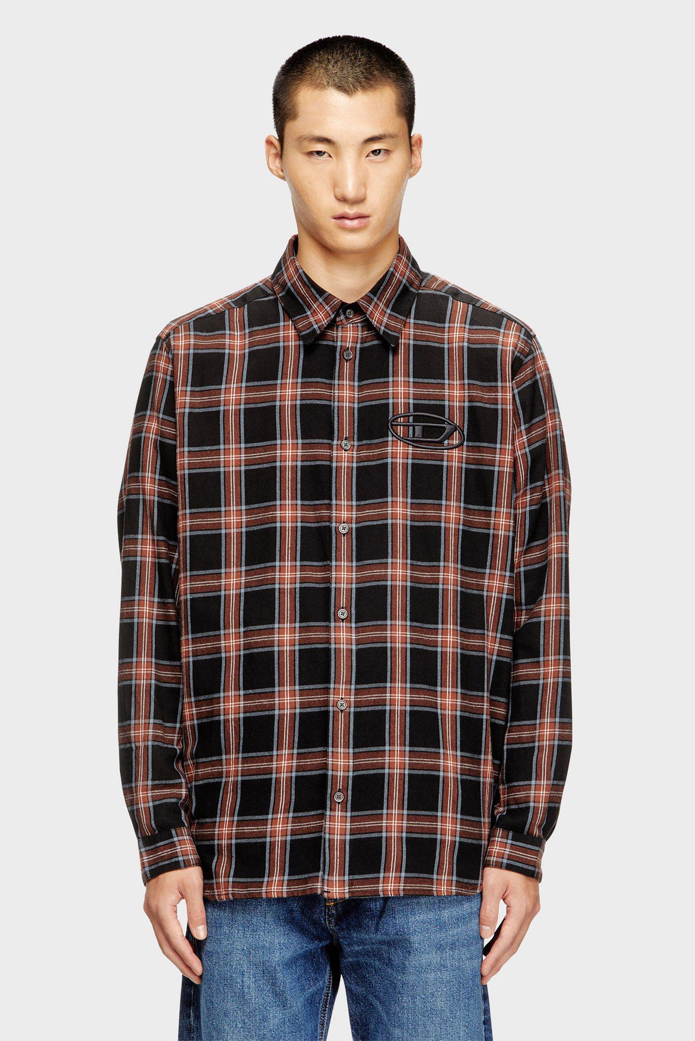 Мужская черная рубашка в клетку S-SIMPLY-AJFI Черный 48 Diesel A19445 0AJFI