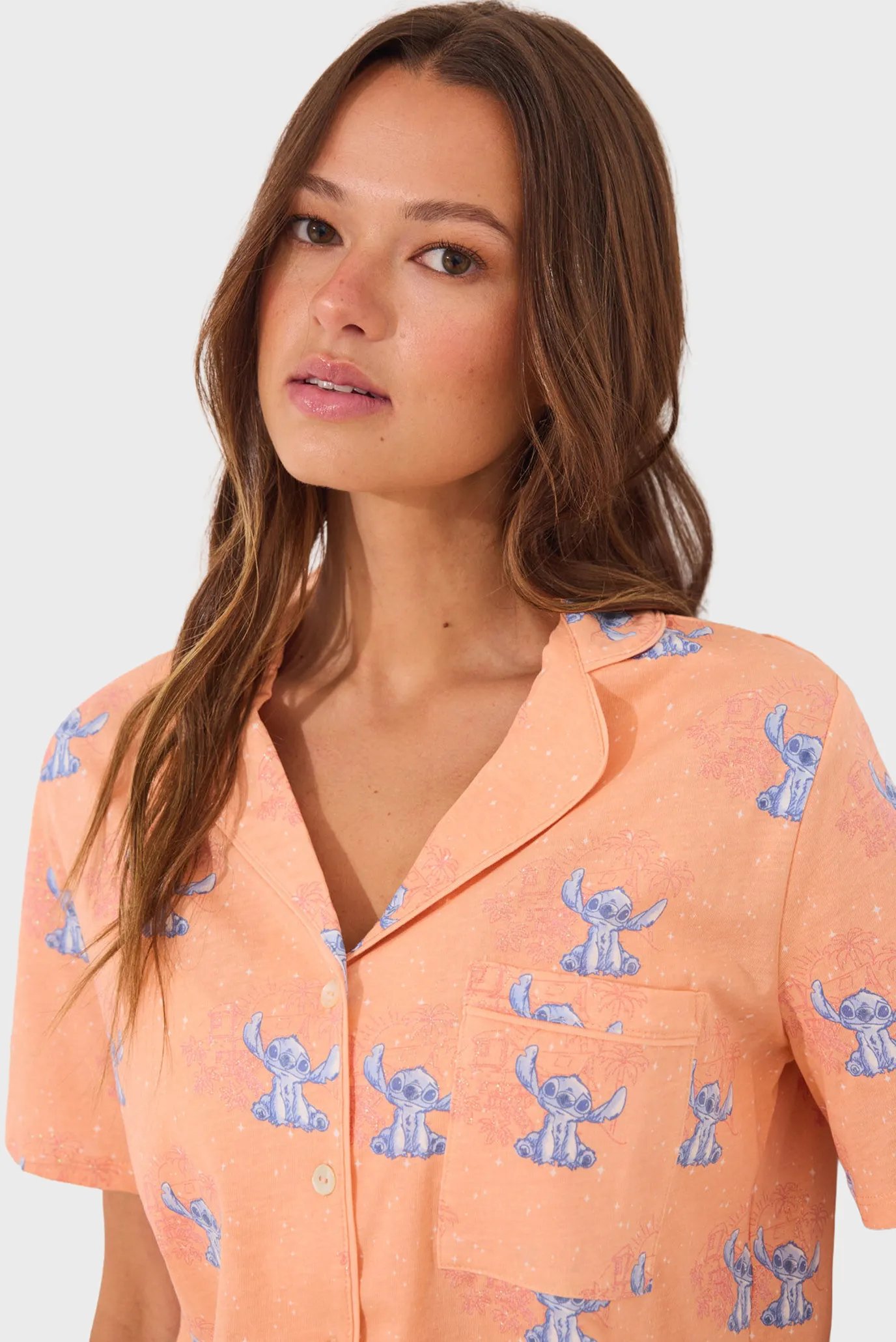 Жіноча персикова піжама з візерунком (сорочка, брюки) Lilo & Stitch 4