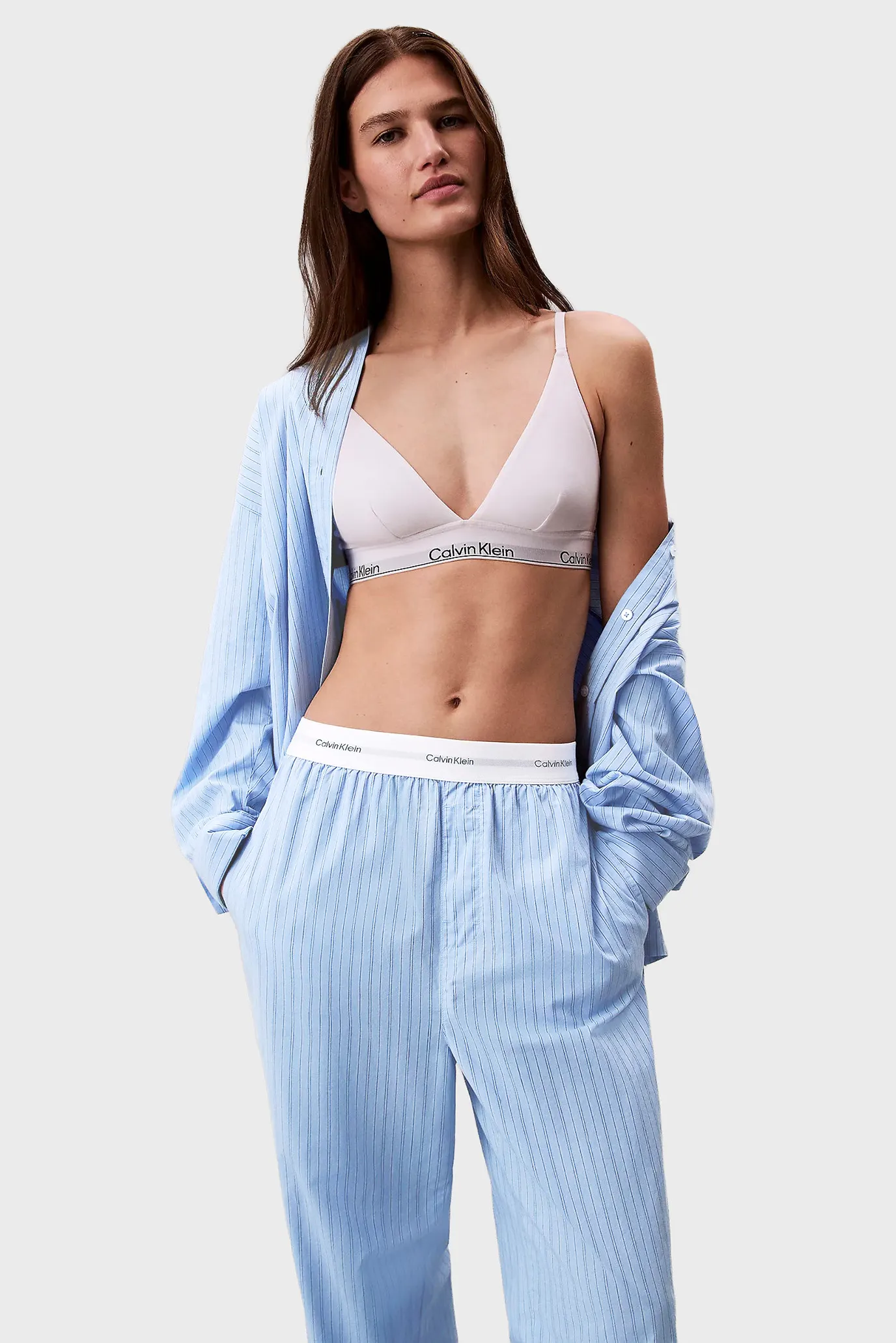 Женские голубые брюки в полоску LOGO WB POPLIN 4