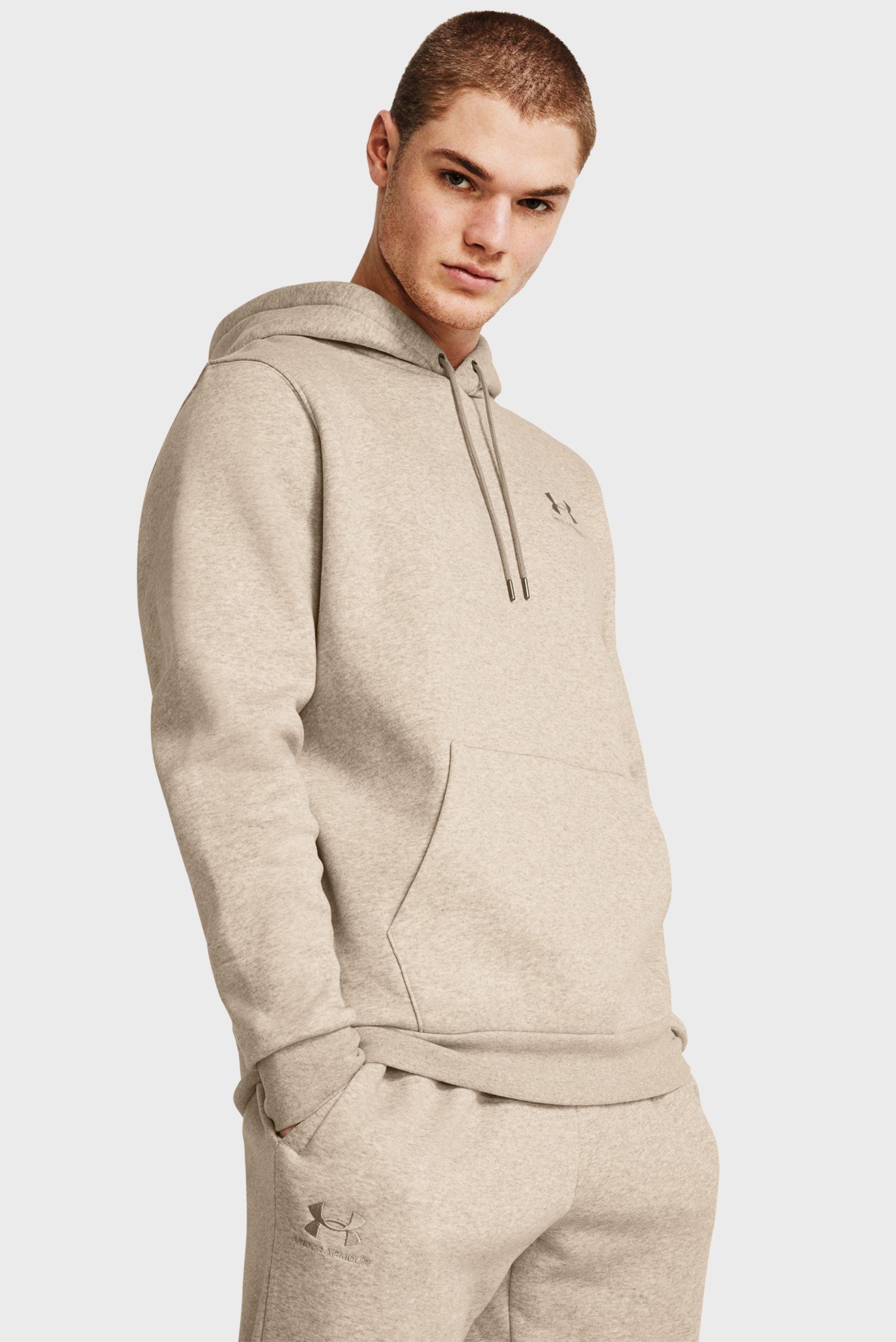 Мужское бежевое худи UA Essential Fleece Hoodie 1