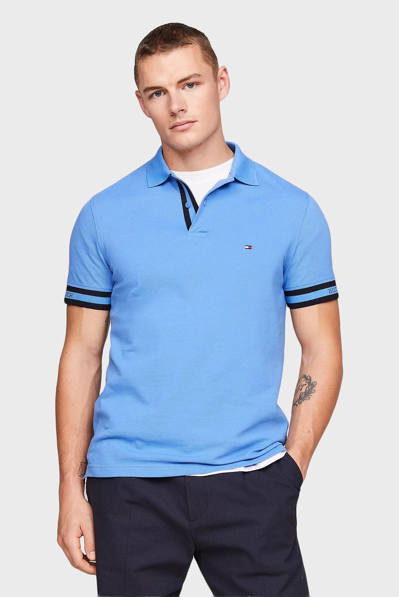 Чоловіче блакитне поло MONOTYPE CUFF SLIM FIT POLO 1