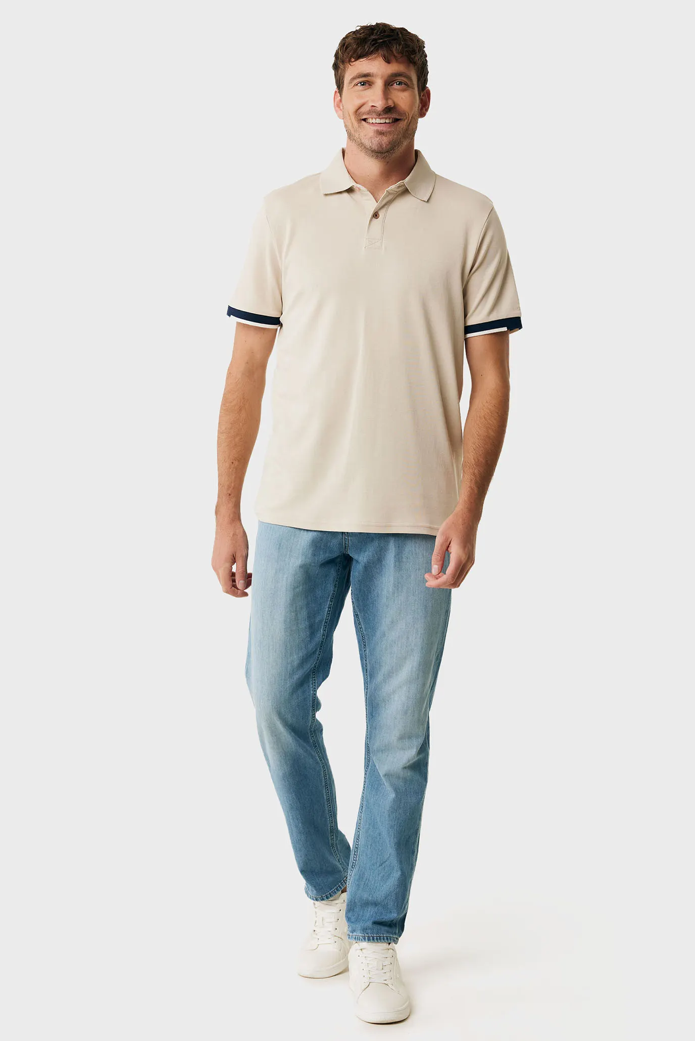 Мужское бежевое поло Tipping polo regular fit 2