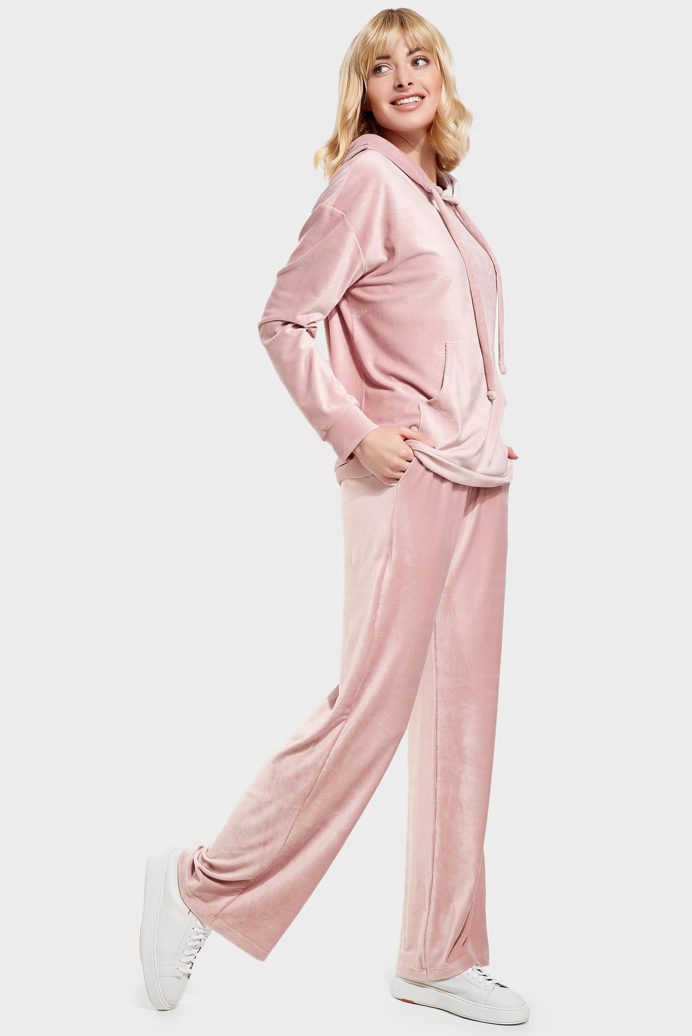 Женский розовый велюровый комплект одежды (худи, брюки) 1