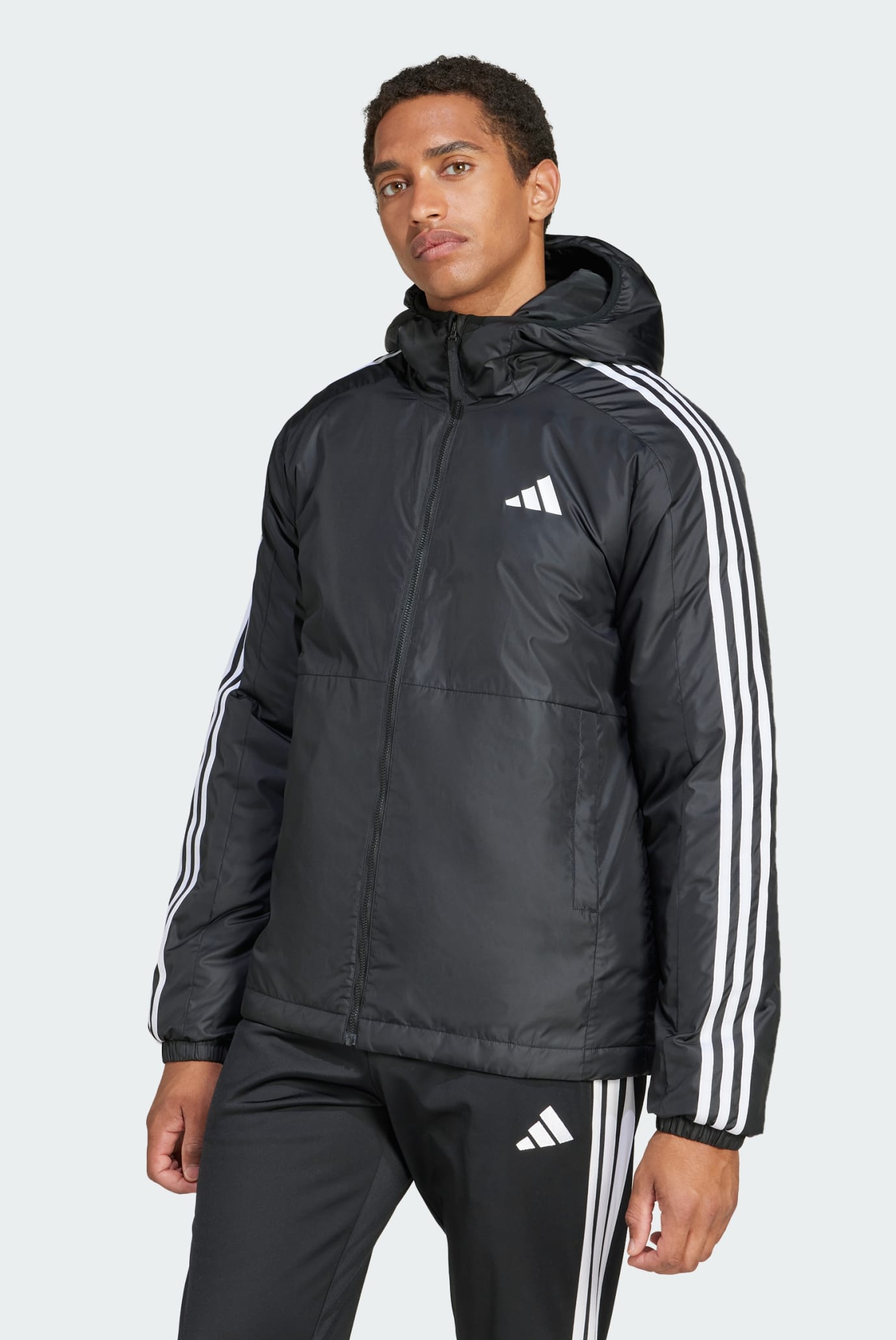 Мужская черная куртка Essentials 3-Stripes Insulation Hooded 1