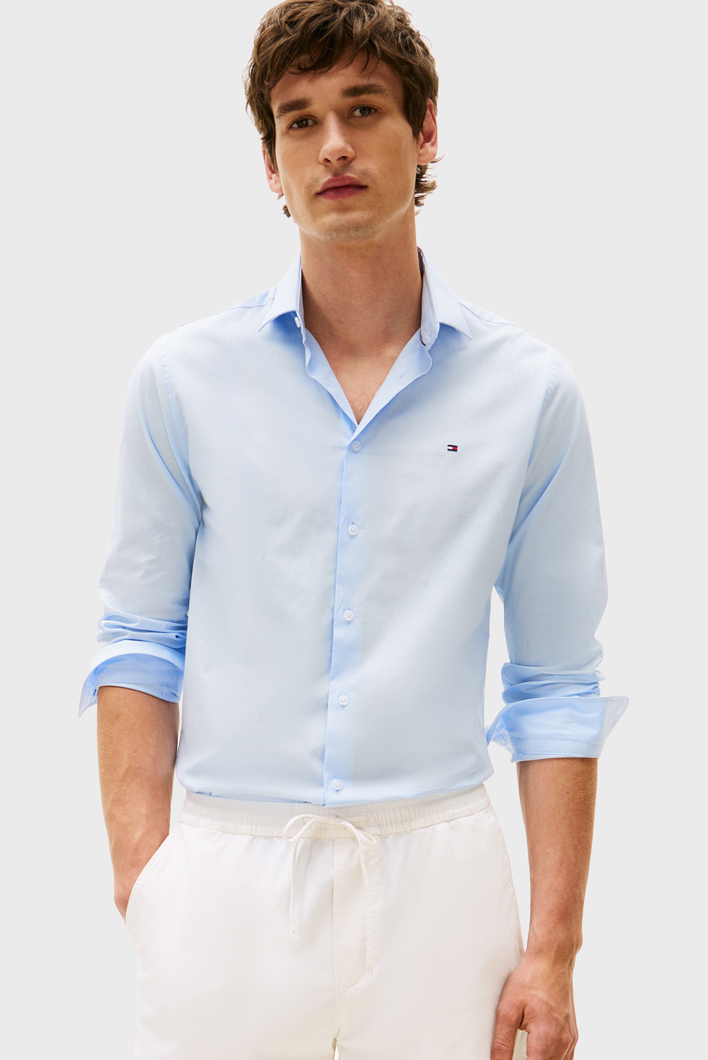 Мужская голубая рубашка FLEX POPLIN Голубой 40 Tommy Hilfiger MW0MW38347