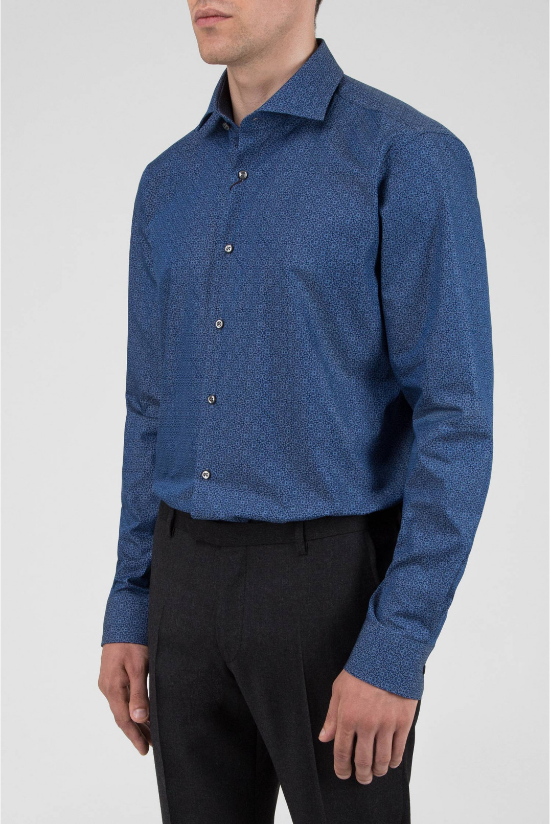 Мужская темно-синяя рубашка с узором 1