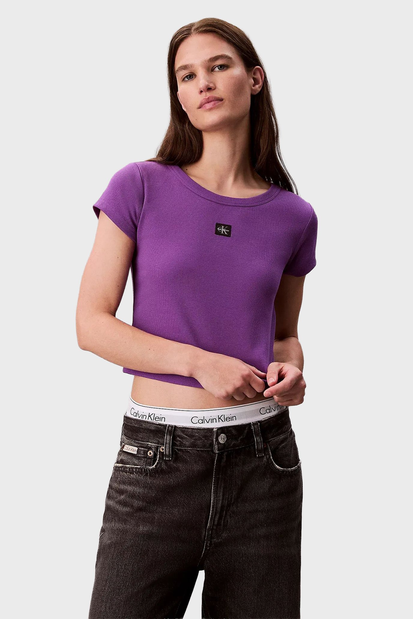 Женская фиолетовая футболка WOVEN LABEL 2X2 Фиолетовый L Calvin Klein Jeans LV047C200G Женская фиолетовая футболка WOVEN LABEL 2X2 Фиолетовый L Calvin Klein Jeans LV047C200G