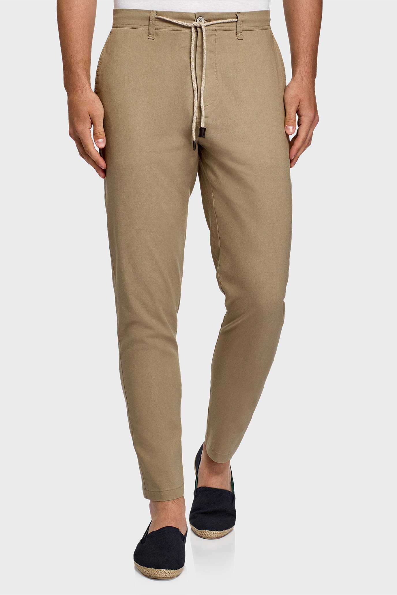 Мужские бежевые льняные брюки 1