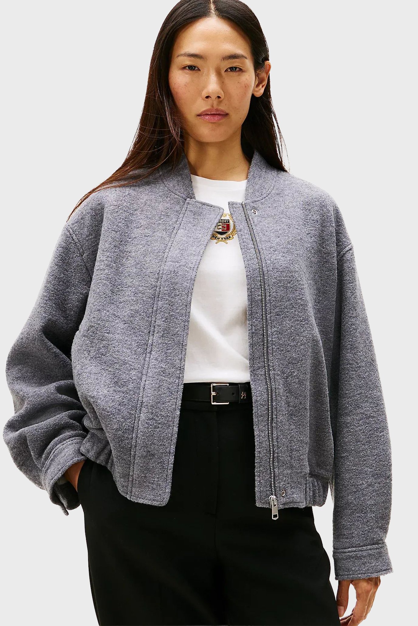 Женский серый шерстяной бомбер WOOL TEXTURE Серый L Tommy Hilfiger WW0WW45724 Женский серый шерстяной бомбер WOOL TEXTURE Серый L Tommy Hilfiger WW0WW45724